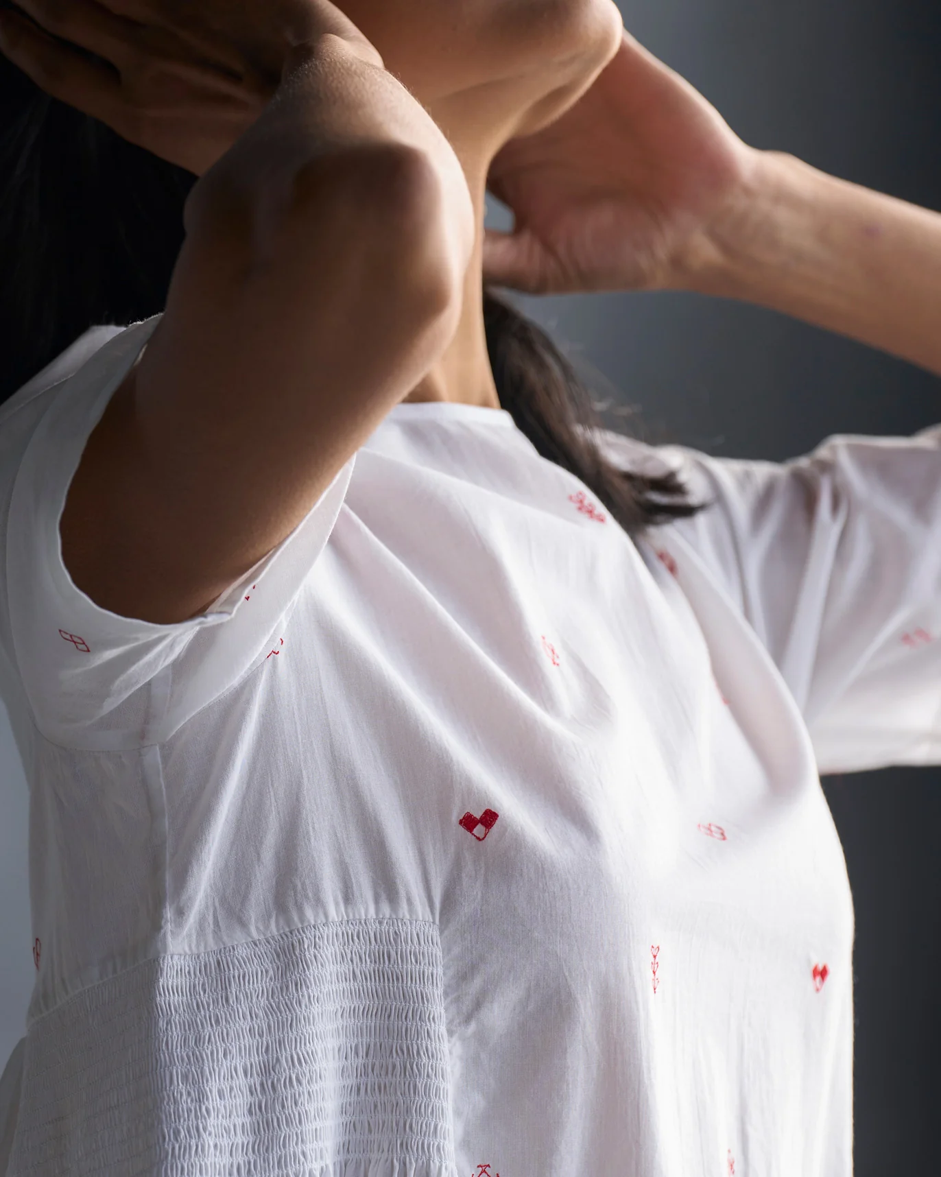Smocked Side Kurta - White - Image 2