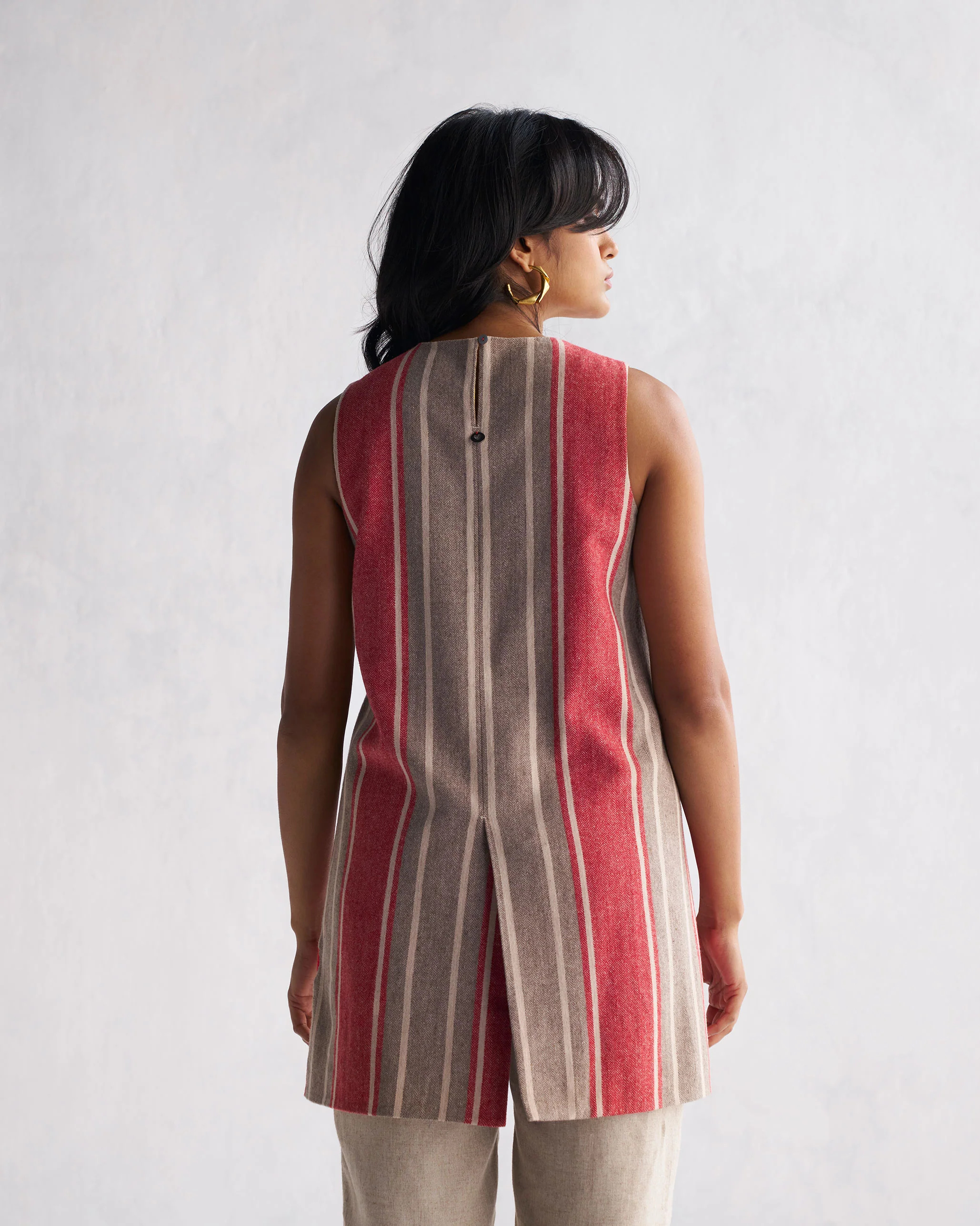 Solstice Slit Top - Red & Beige - Image 4