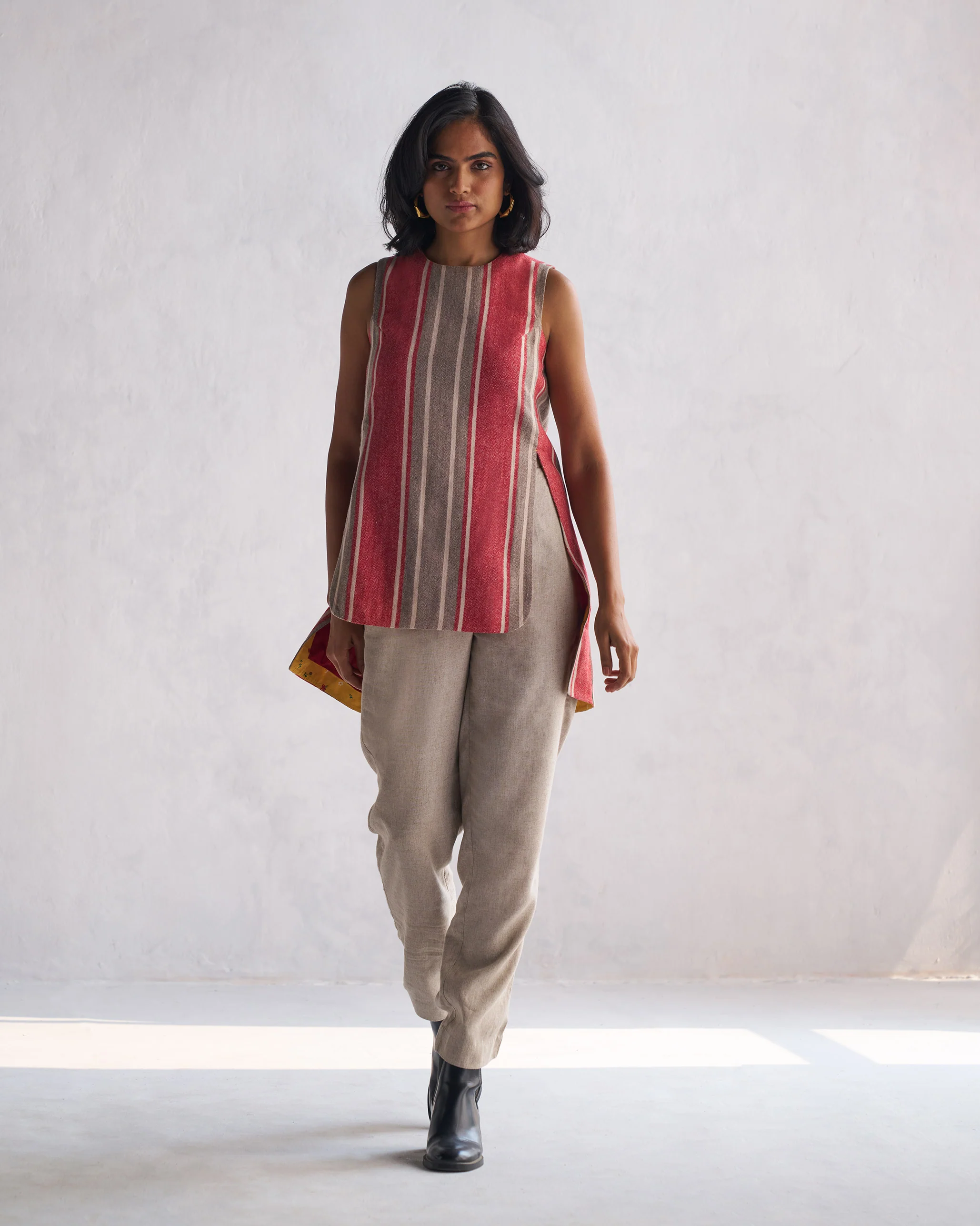 Solstice Slit Top - Red & Beige - Image 6