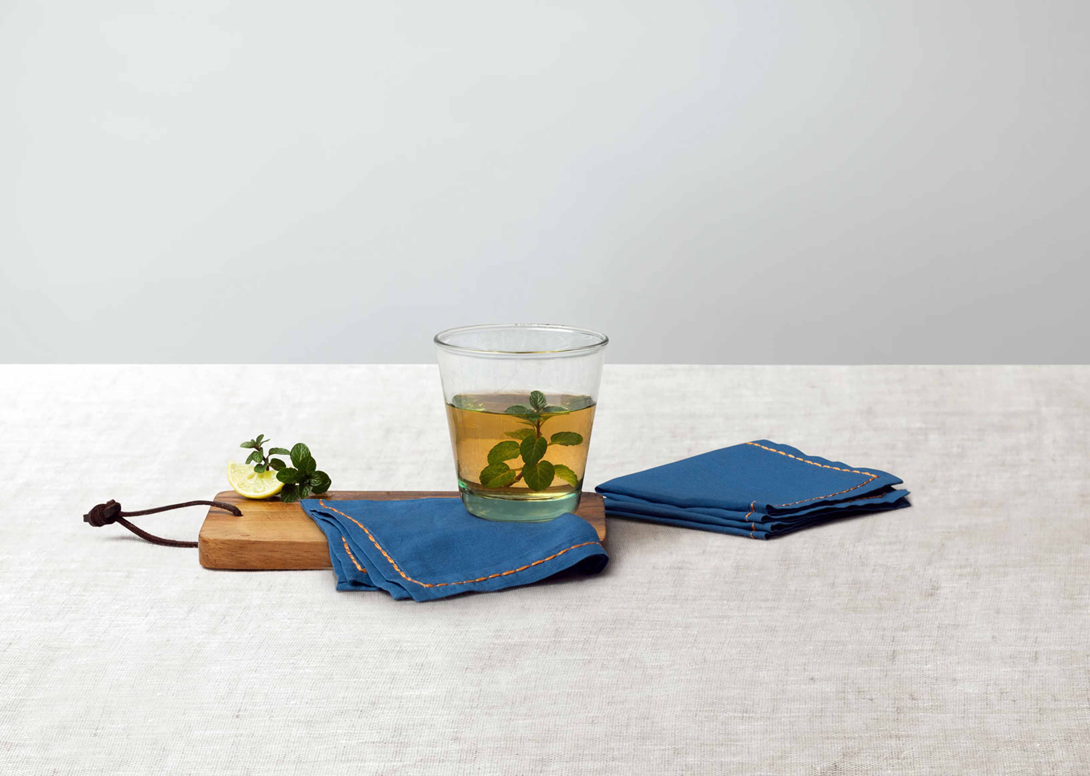 Sora Cocktail Napkins (Set of 6) - Dark Blue & Orange - Image 3