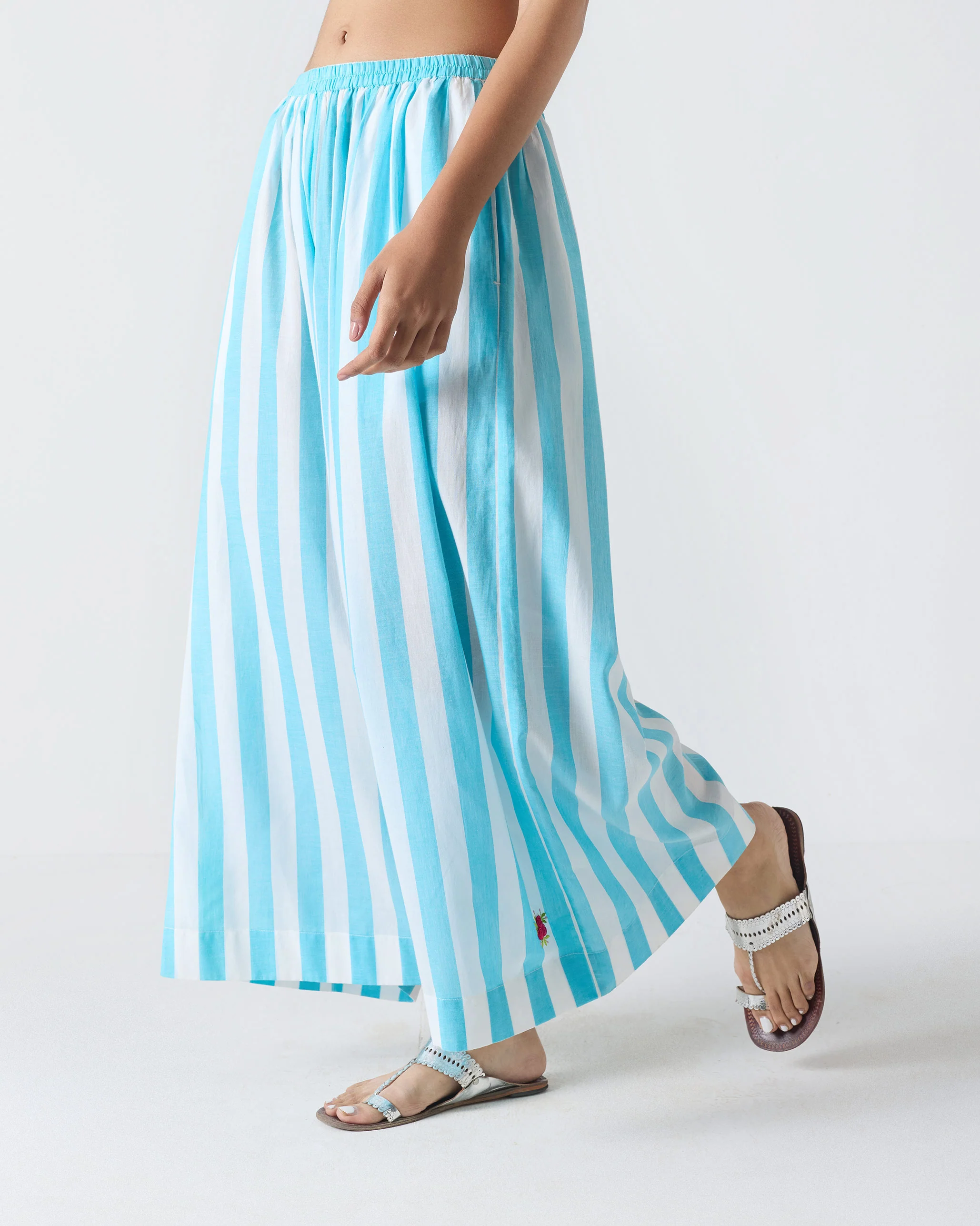 Soto Flared Pants - Aqua & White Stripes - Image 2