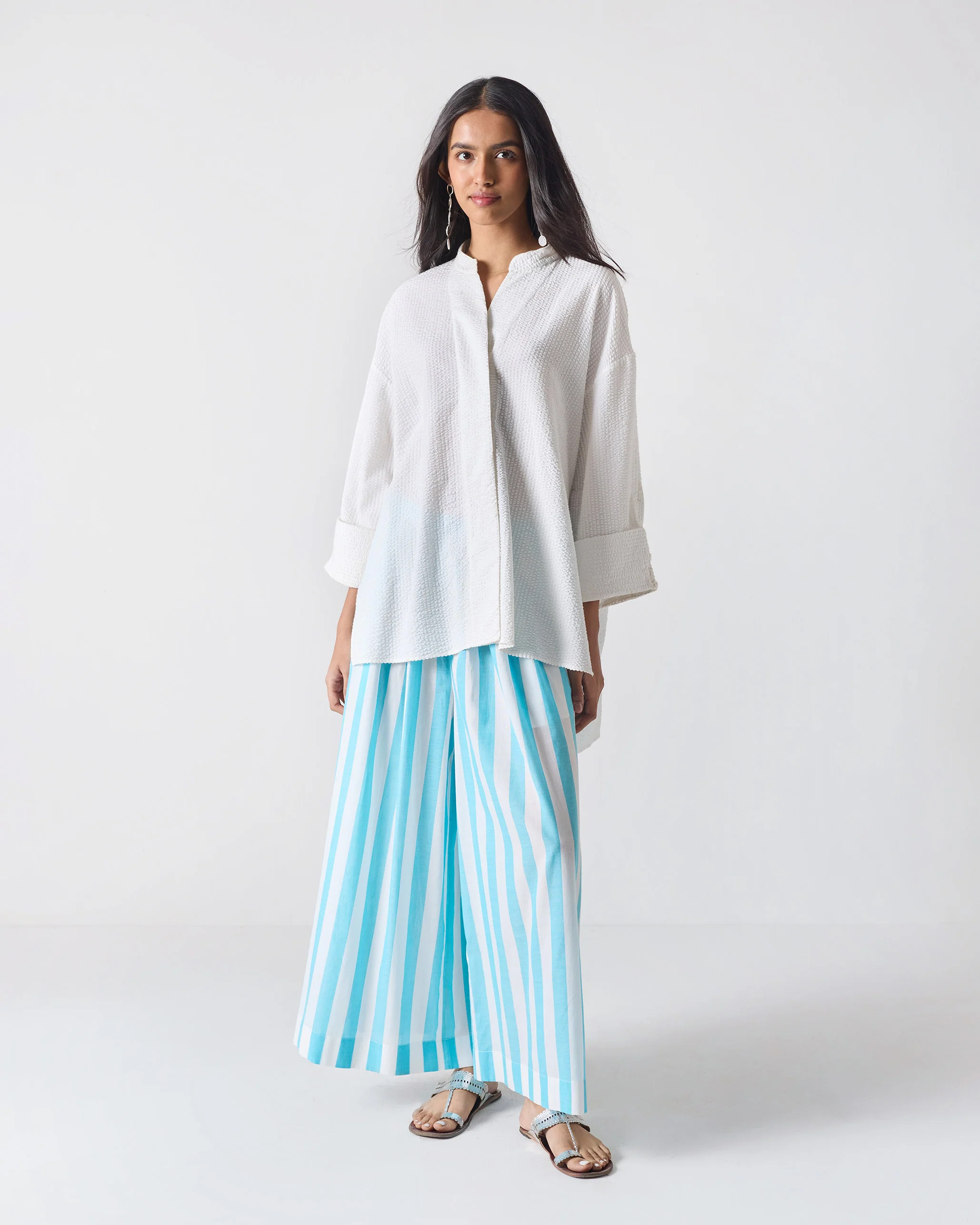 Soto Flared Pants - Aqua & White Stripes - Image 5