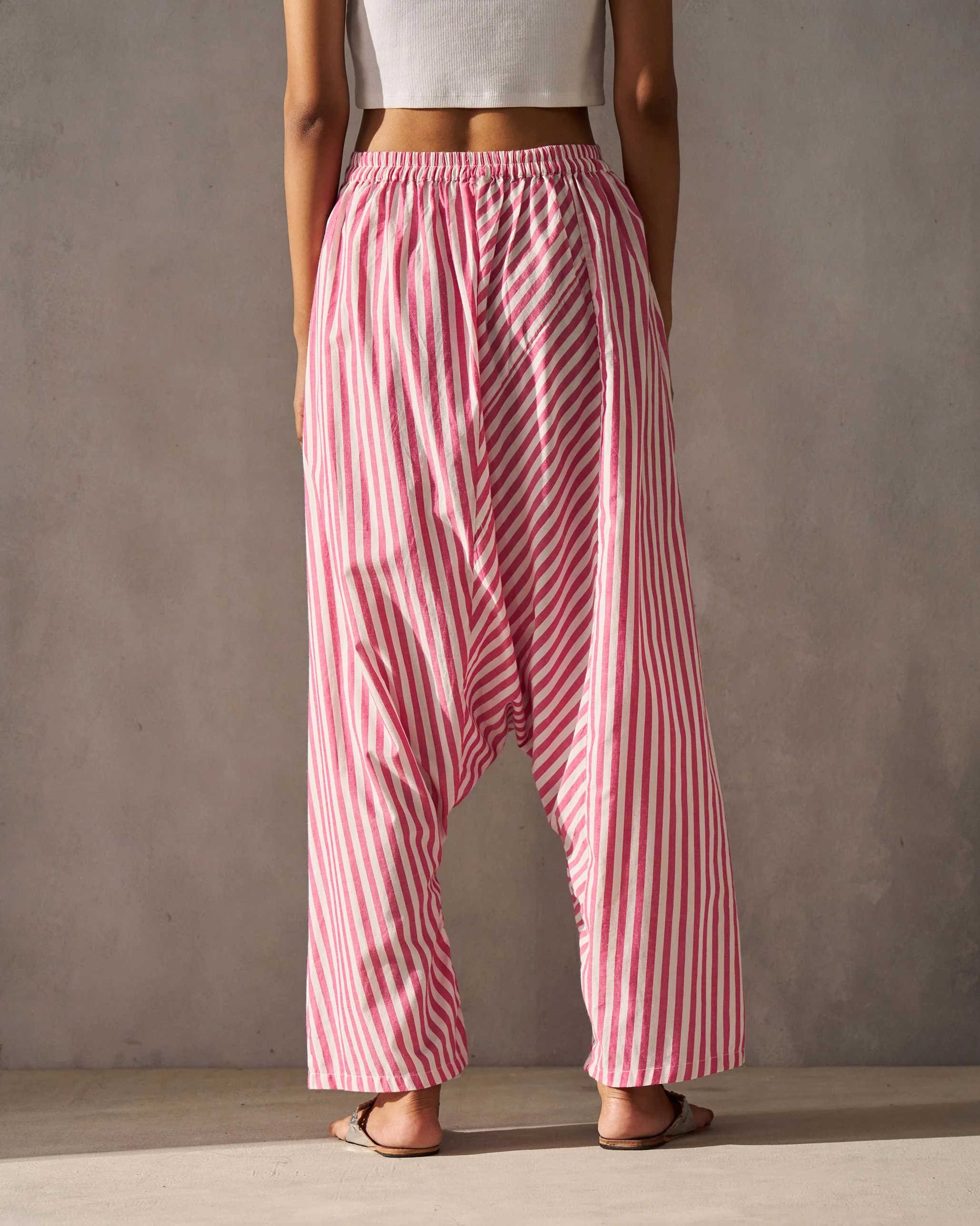 Souk Drop Crotch Pants - Fuchsia & Ivory - Image 2