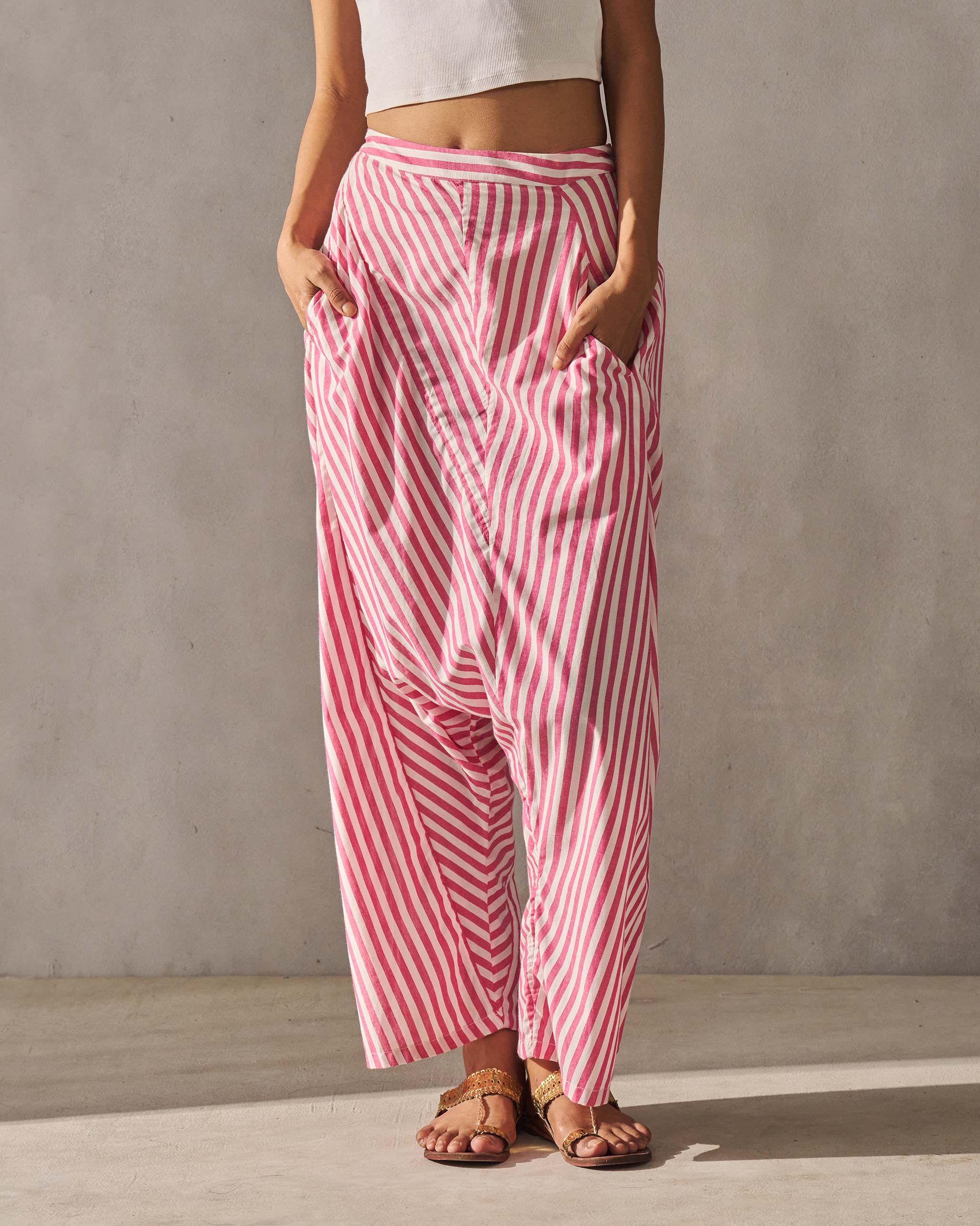 Souk Drop Crotch Pants - Fuchsia & Ivory - Image 3
