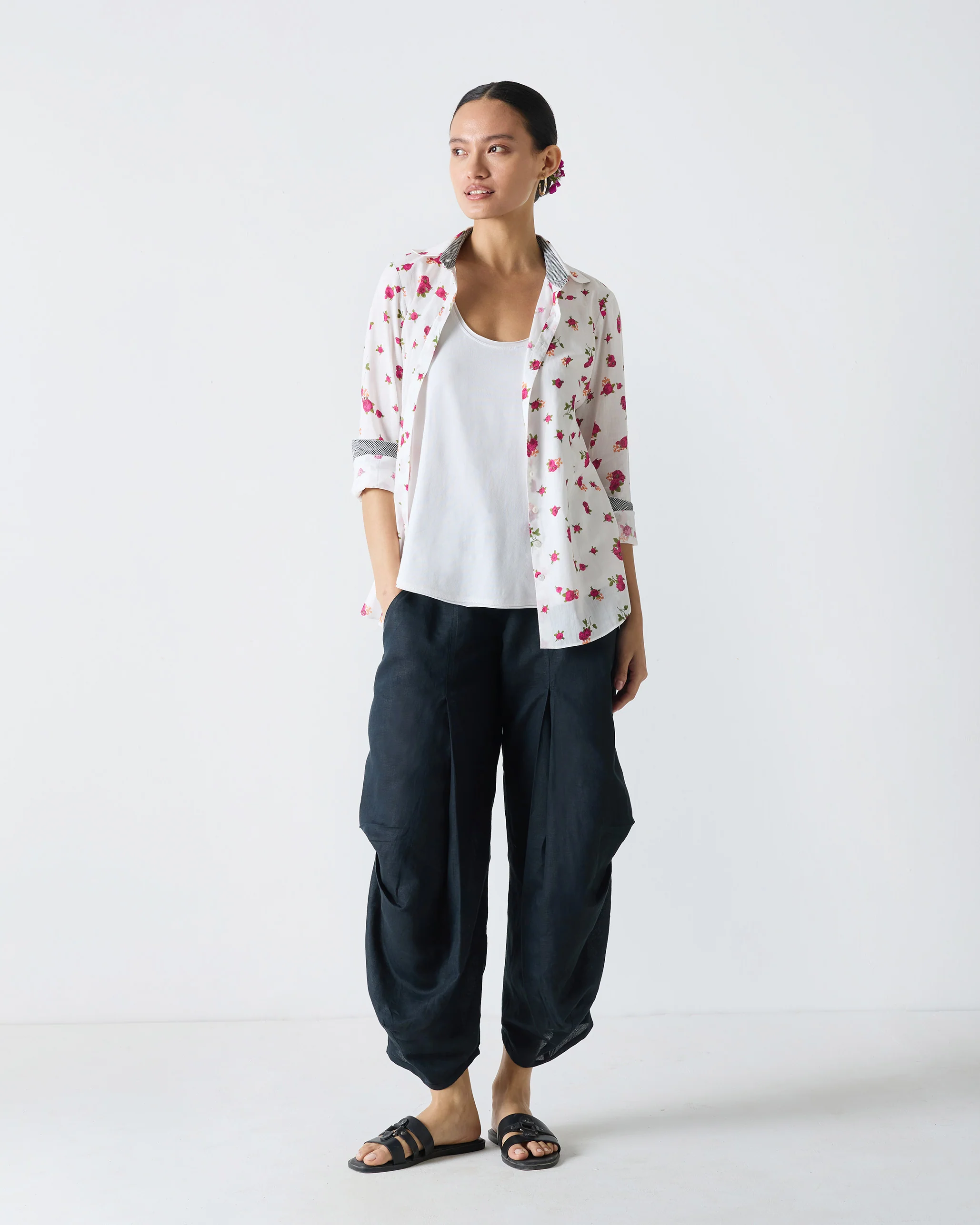 Spring Fitted Shirt - White & Fuchsia Print - Image 8