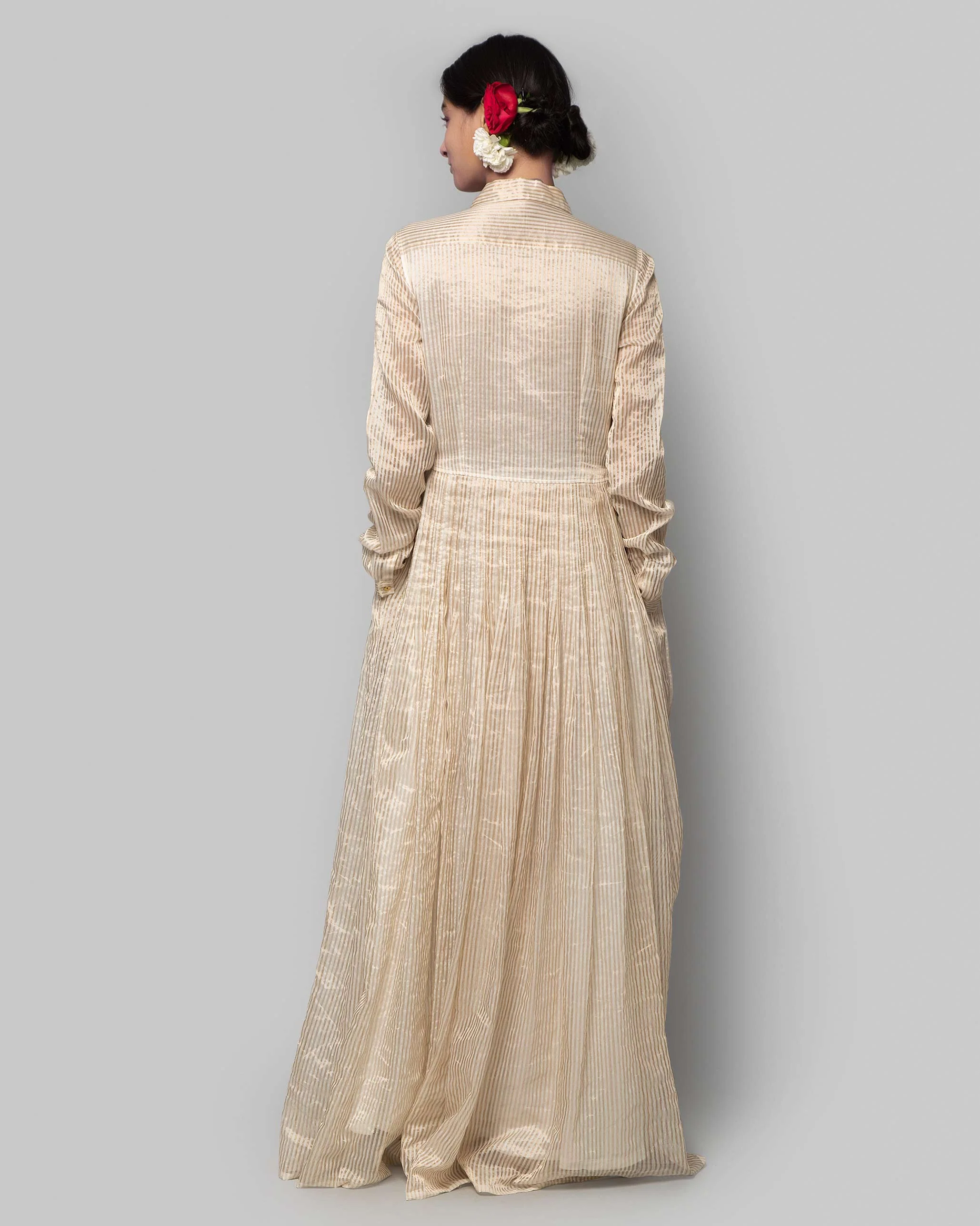 Stella Chanderi Dress - Ivory & Gold - Image 2