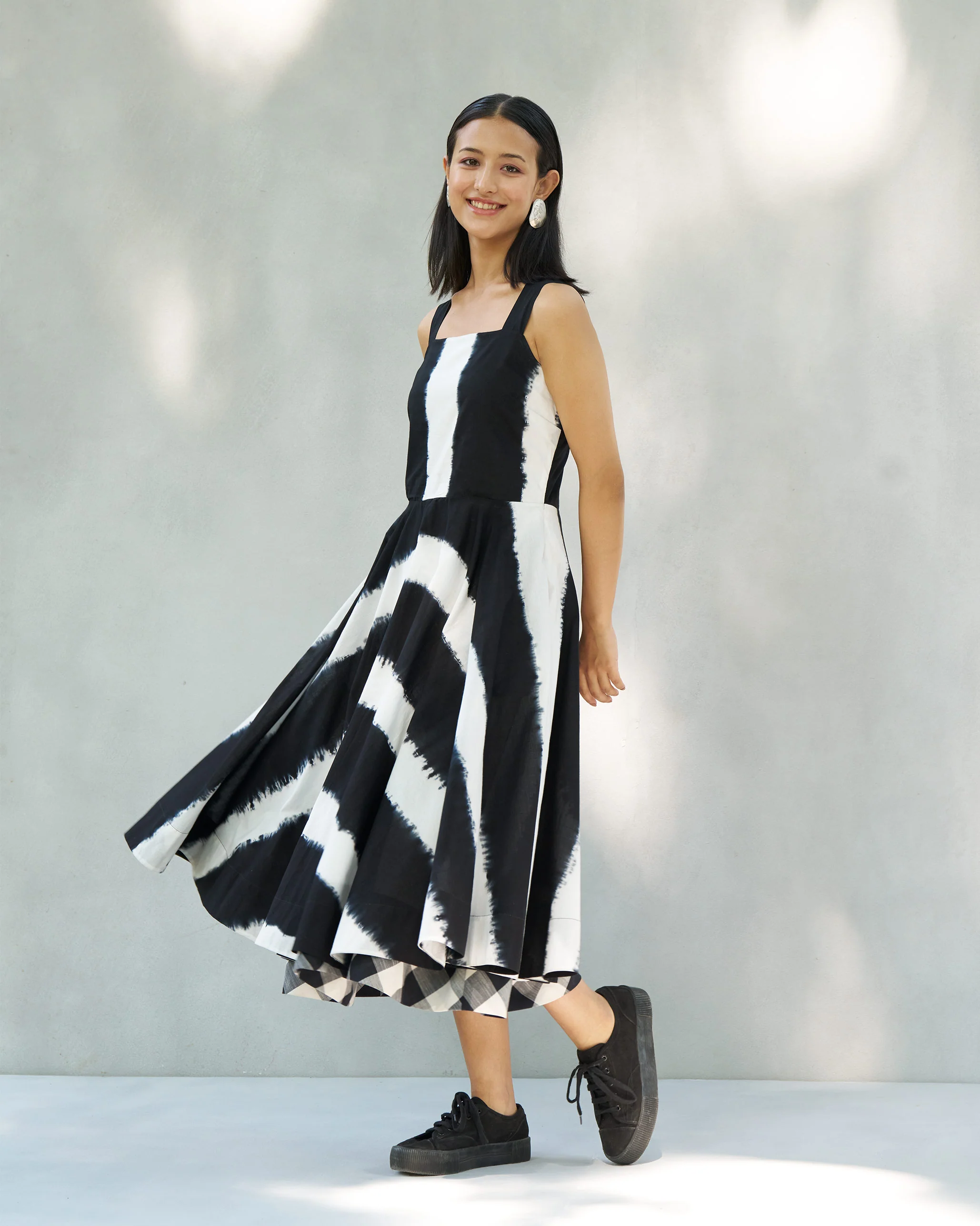 Strappy Smocked Dress - Black & Ivory - Image 4
