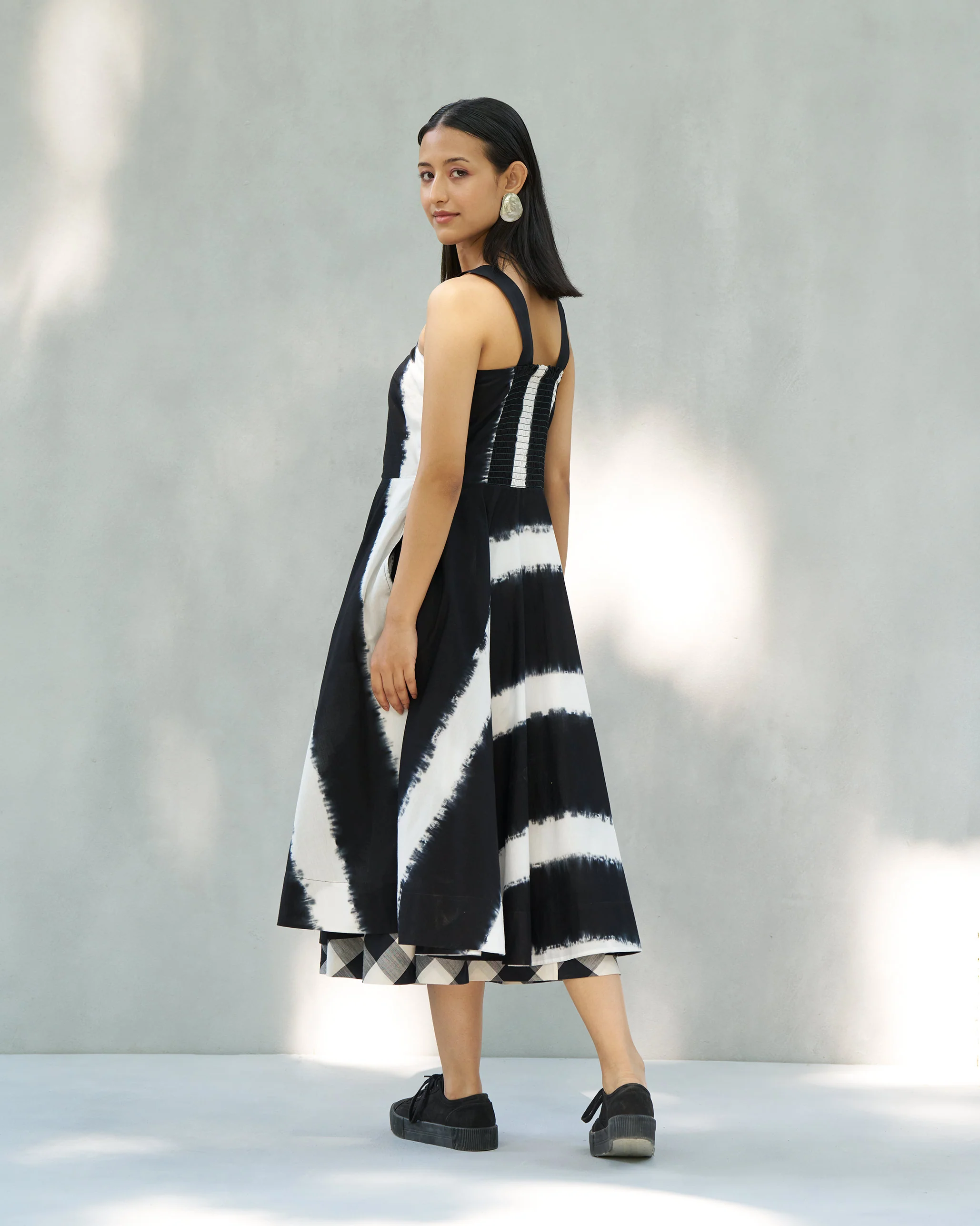 Strappy Smocked Dress - Black & Ivory - Image 5