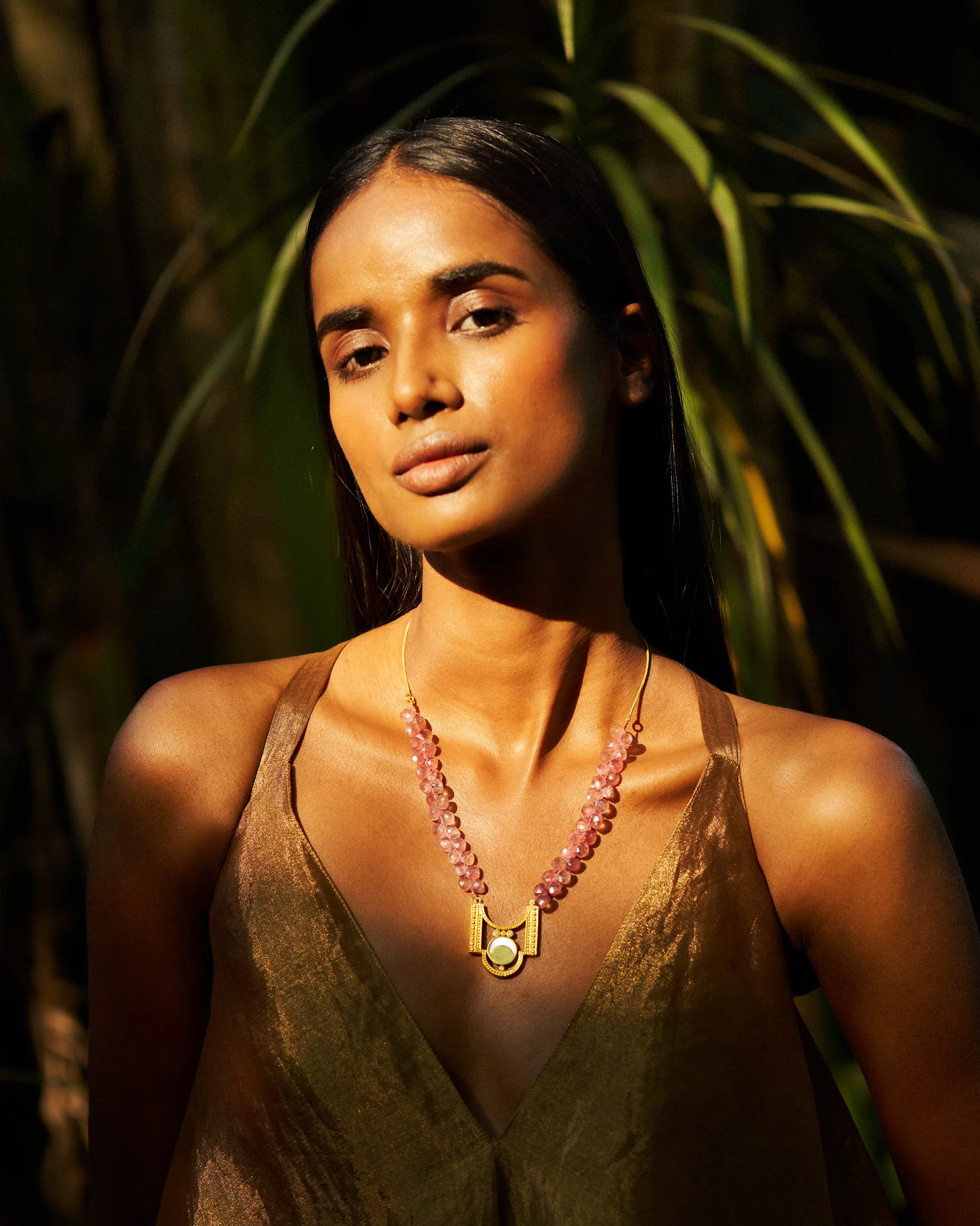 Strawberry Quartz Moon Necklace - Gold - Image 6