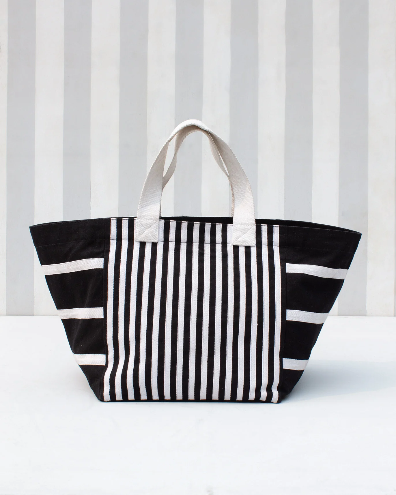 Stripe Boat Tote - Black & White - Image 2