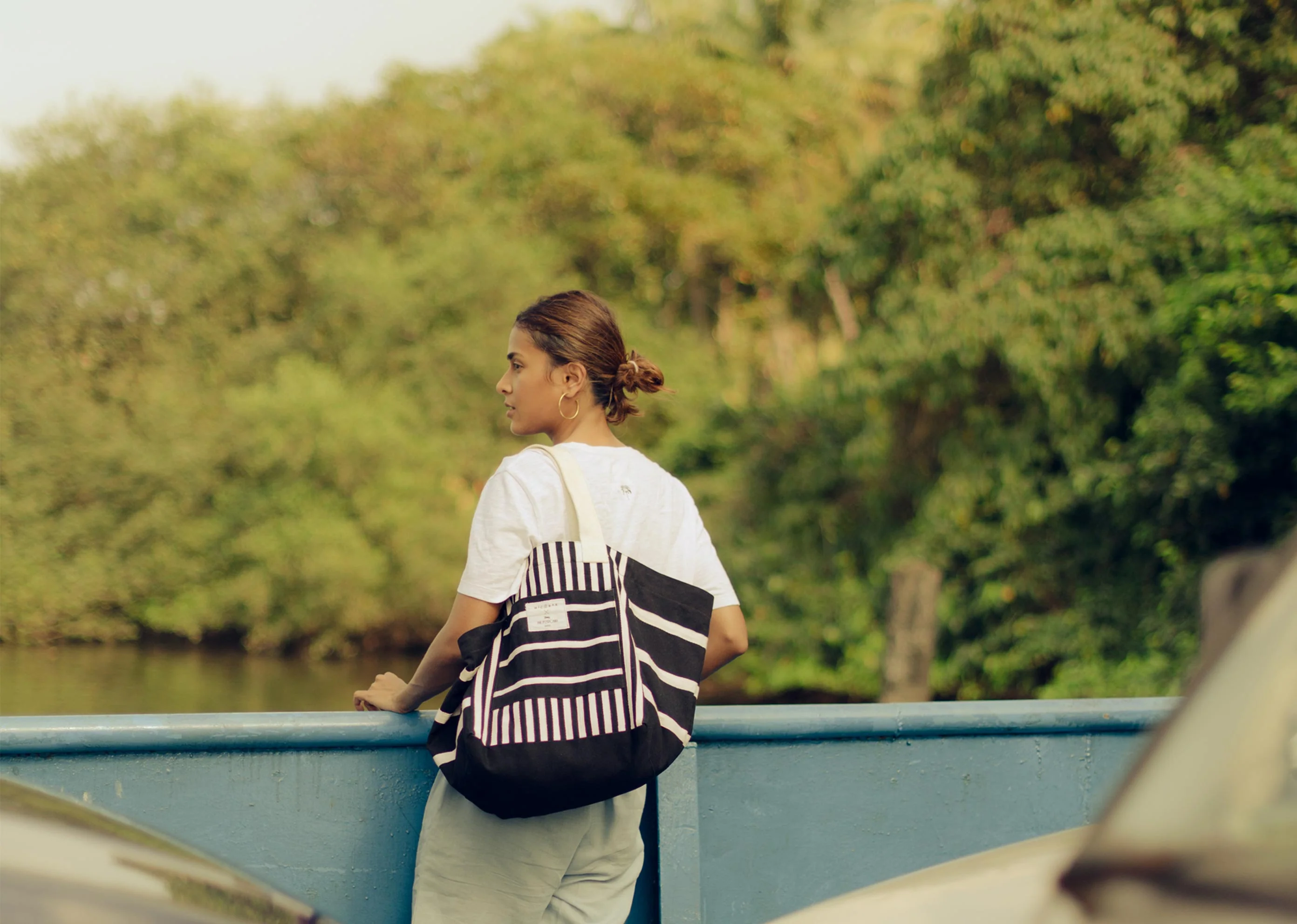 Stripe Boat Tote - Black & White - Image 3