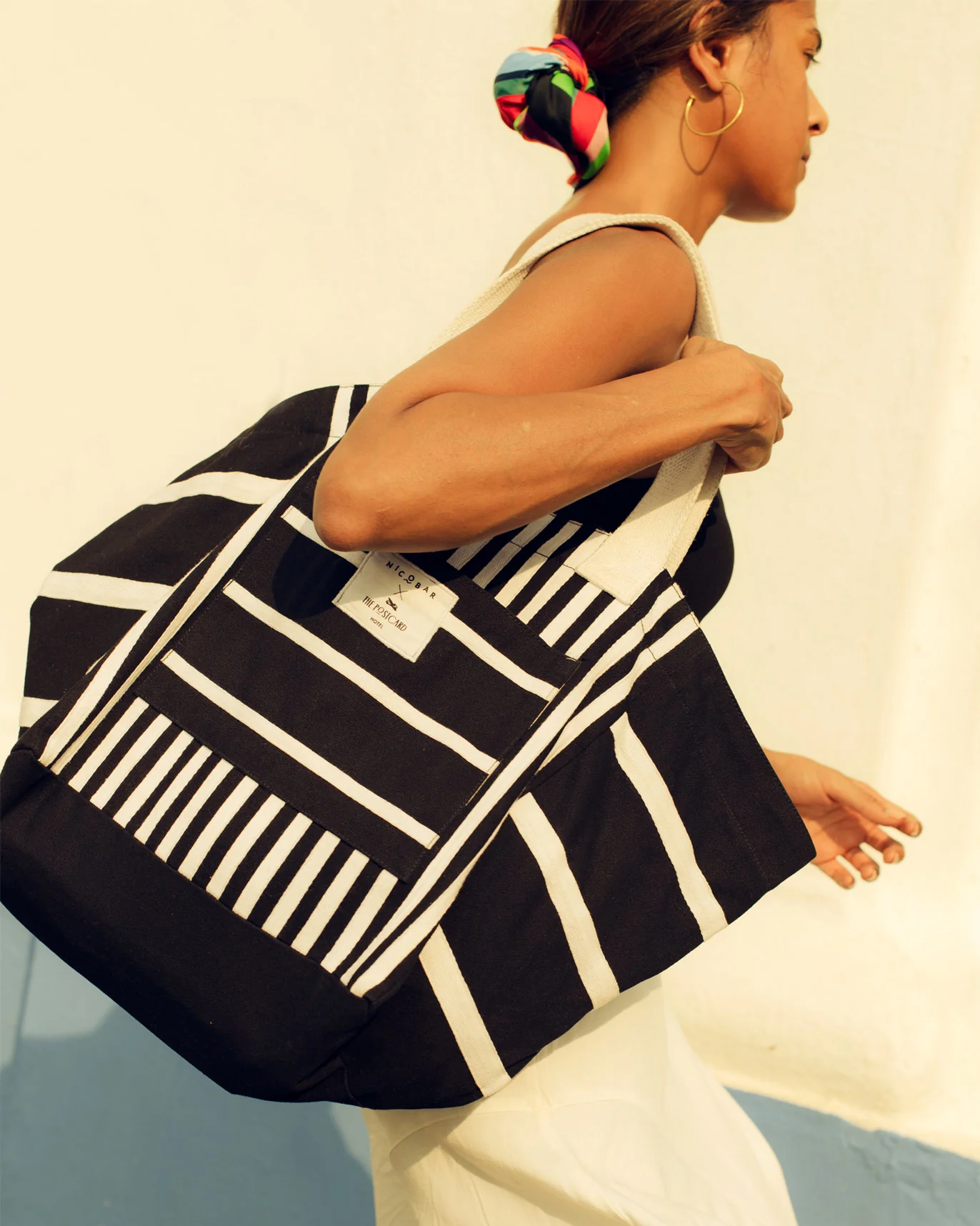 Stripe Boat Tote - Black & White - Image 5