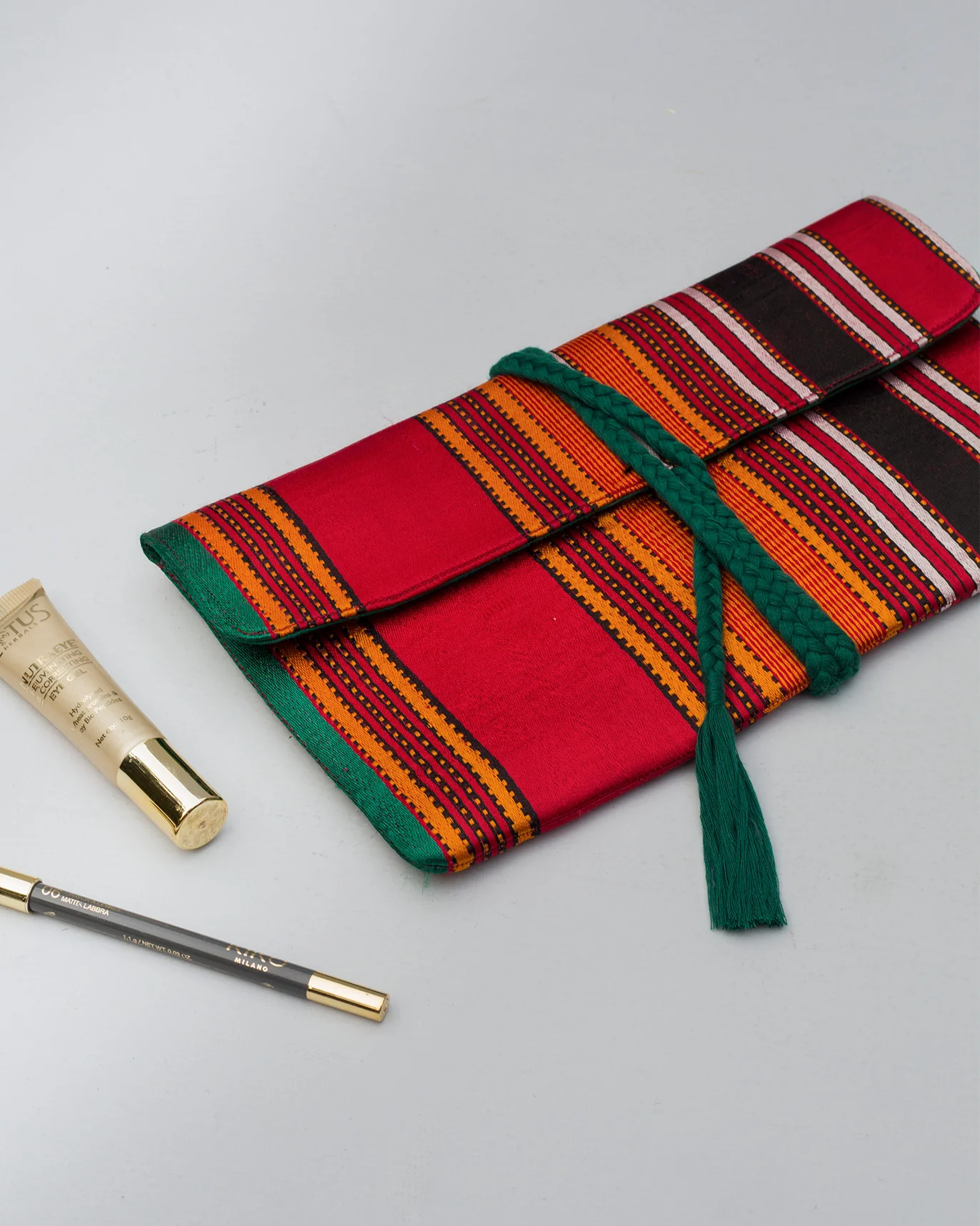 Stripe Flap Clutch- Red & Brown - Image 2