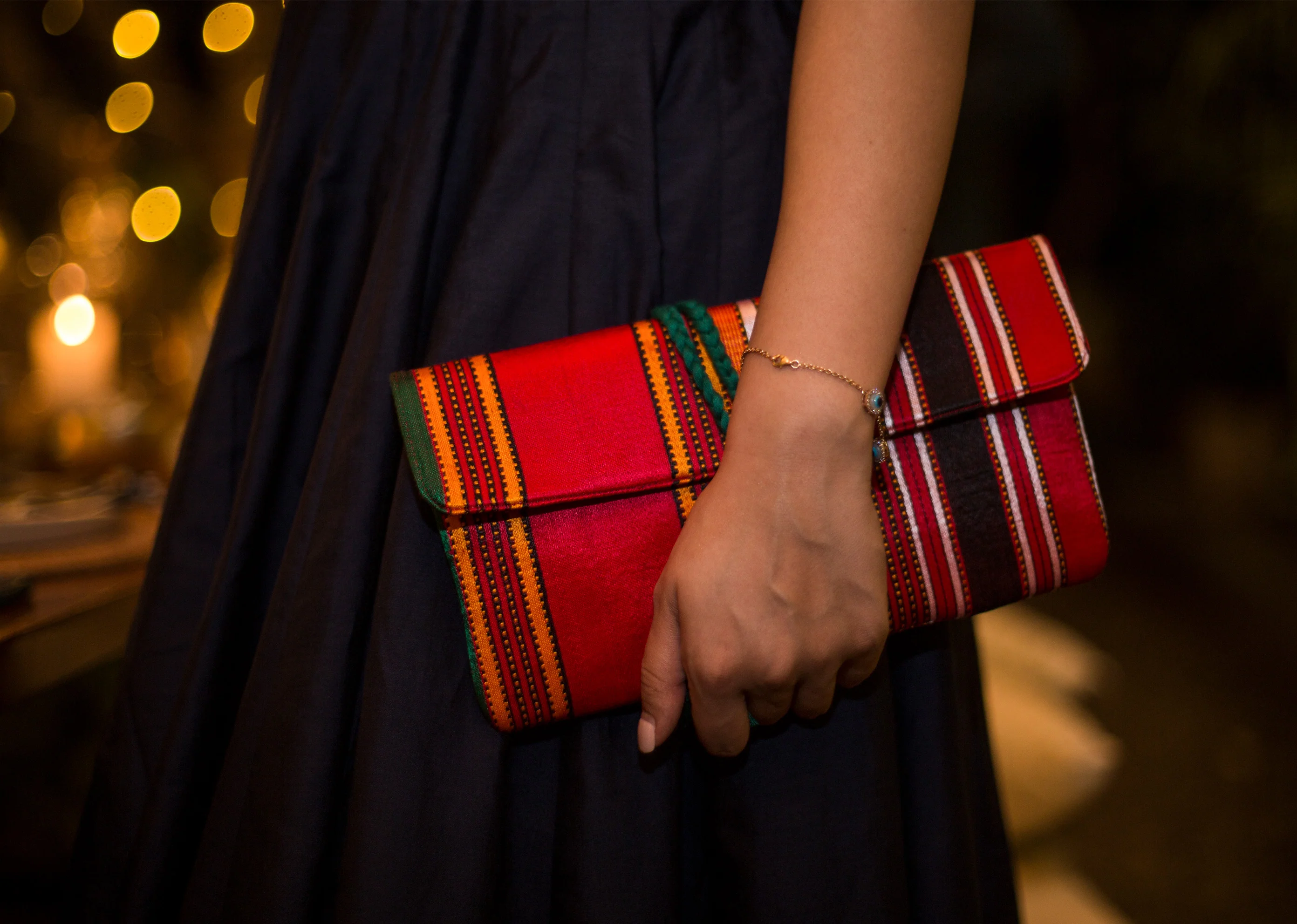 Stripe Flap Clutch- Red & Brown - Image 3