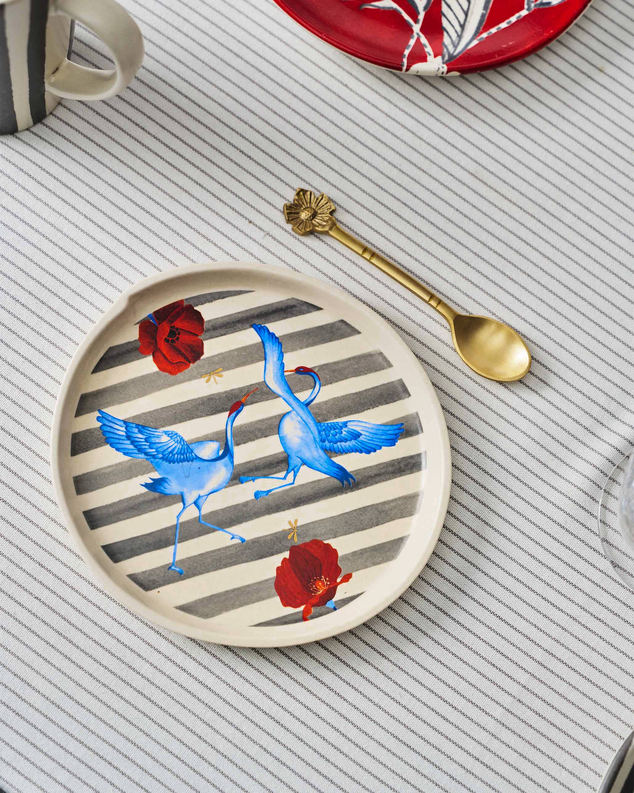 Striped Crane Dessert Plate - Image 2