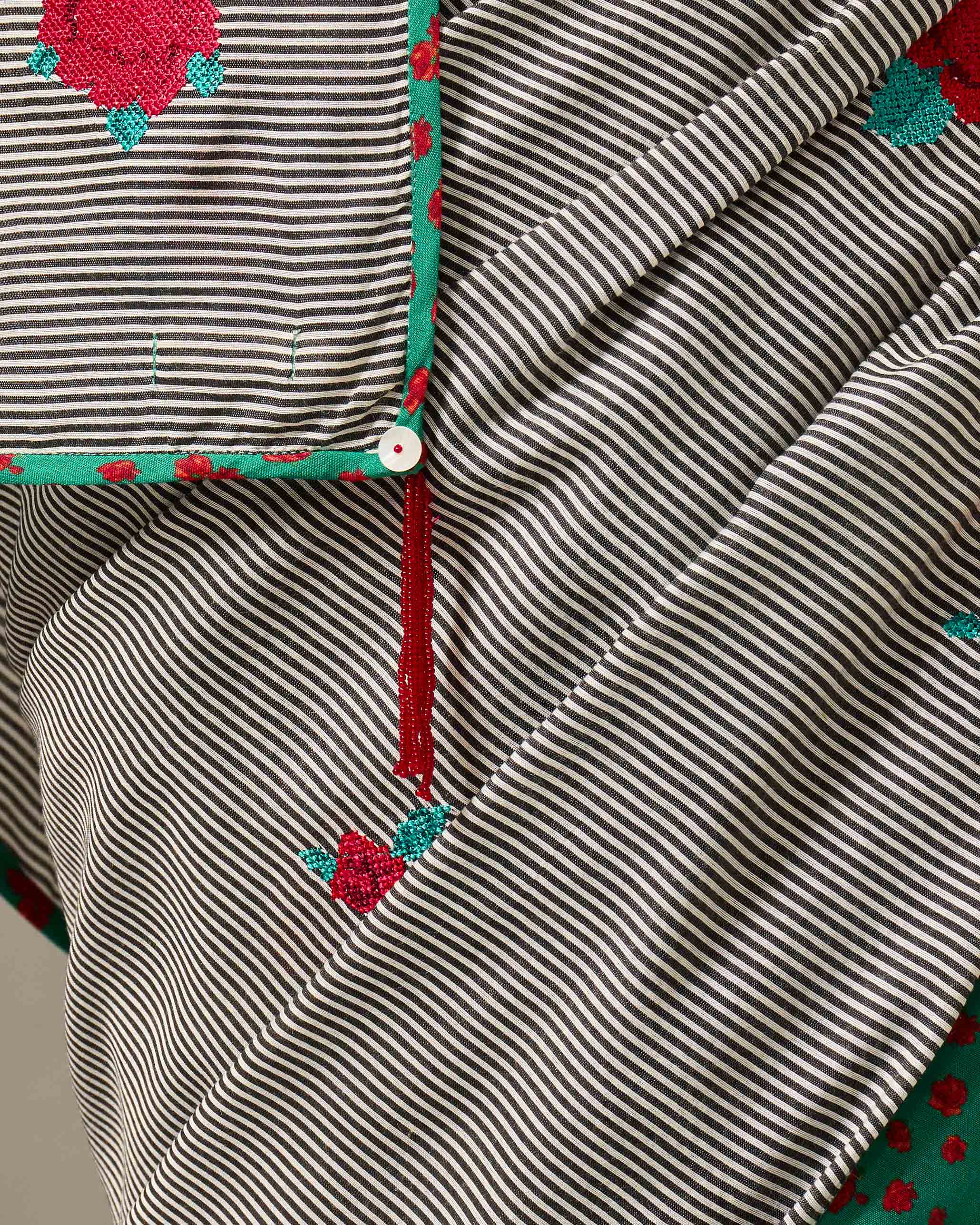 Striped Rose Sari - Black & Ivory Embroidered - Image 3