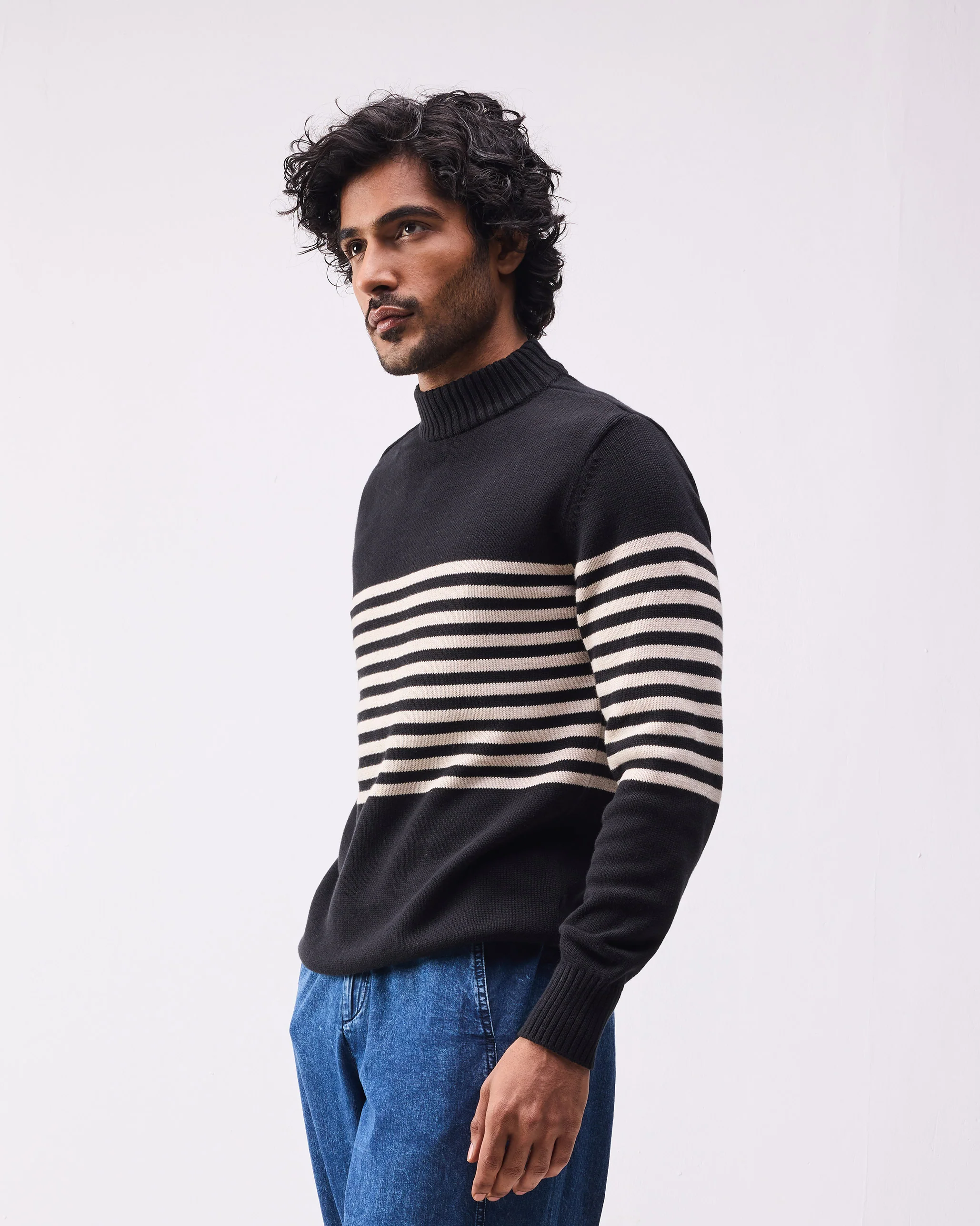 Stripefront Sweater - Black & Oatmeal Stripes - Image 2