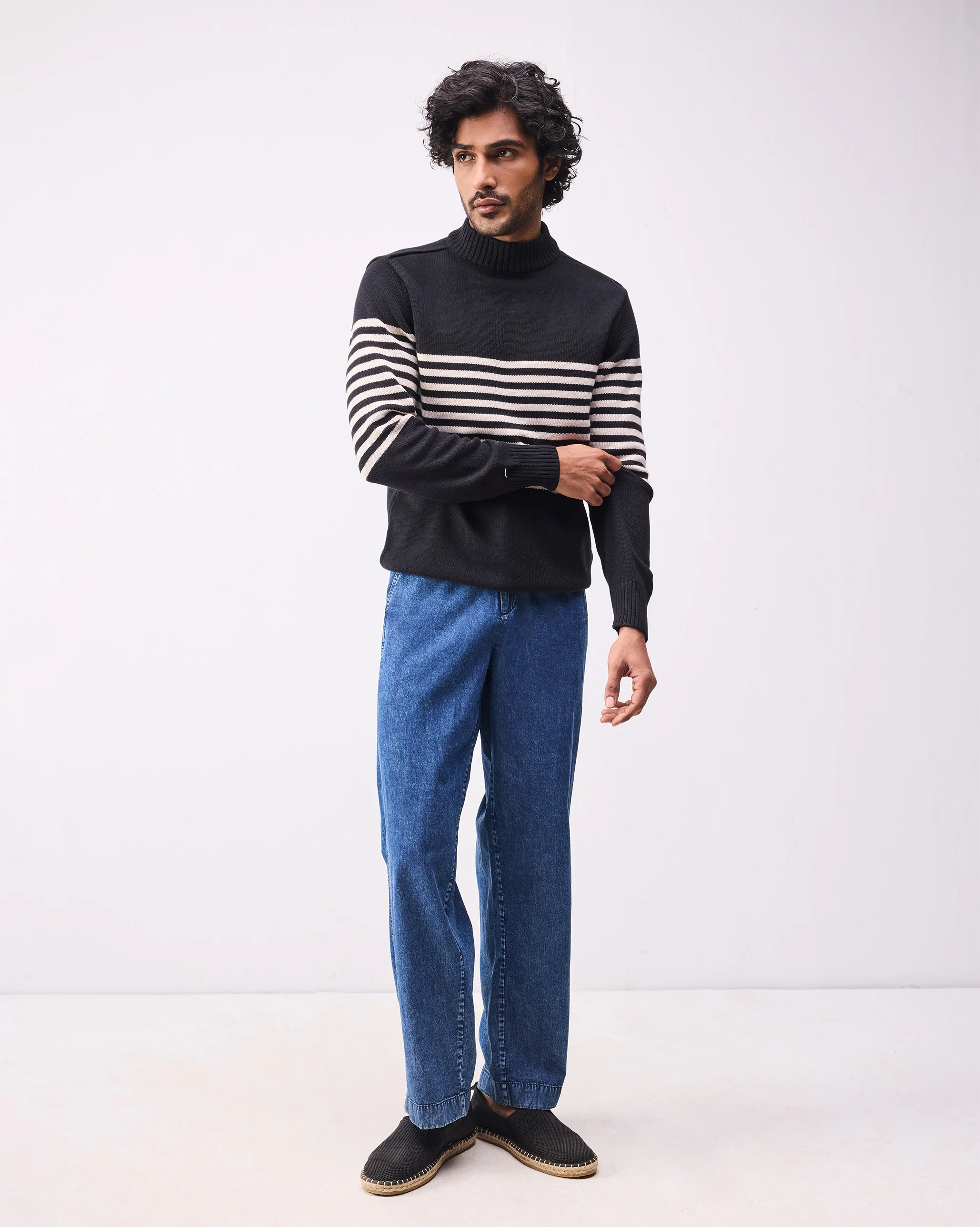 Stripefront Sweater - Black & Oatmeal Stripes - Image 3