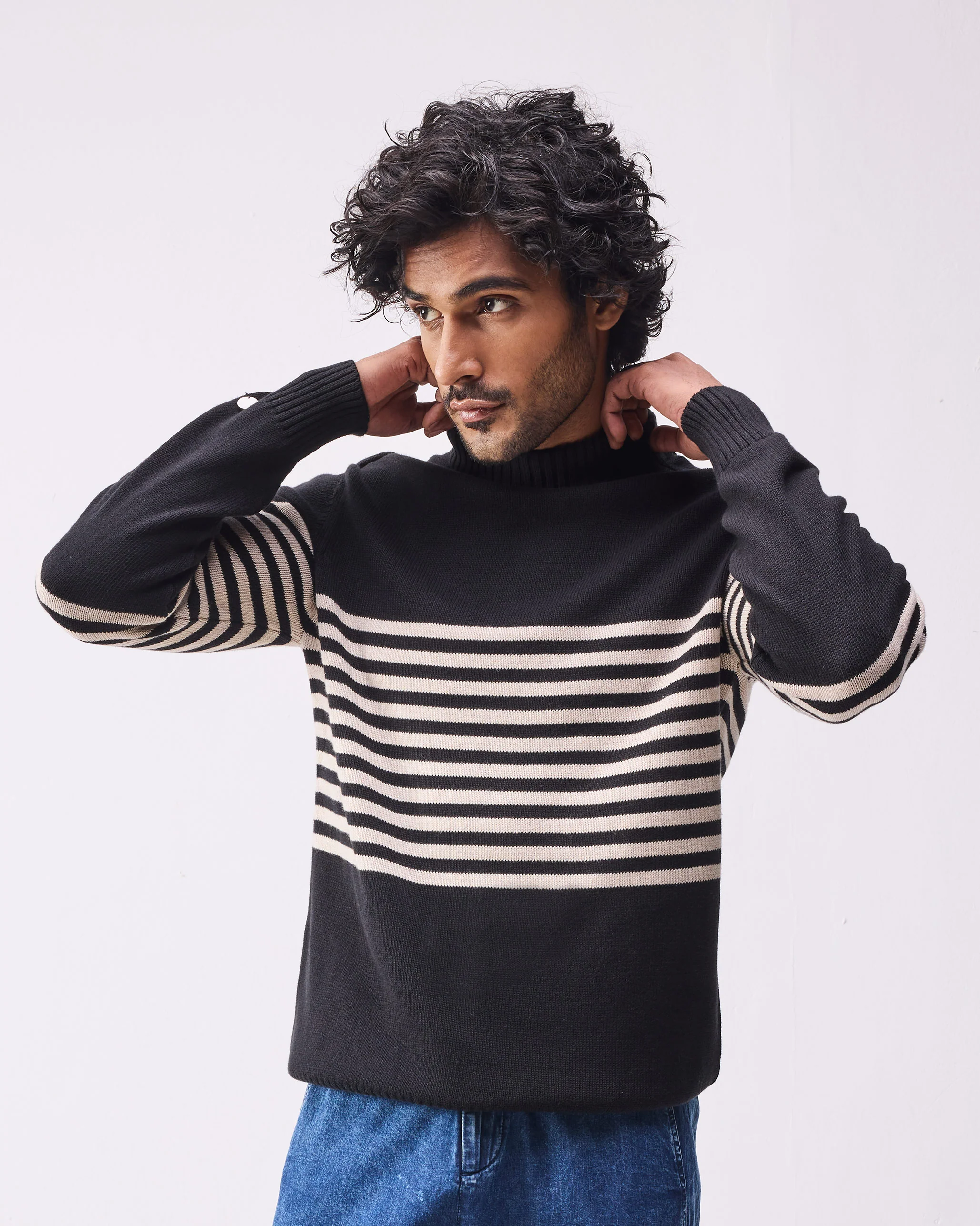 Stripefront Sweater - Black & Oatmeal Stripes - Image 4