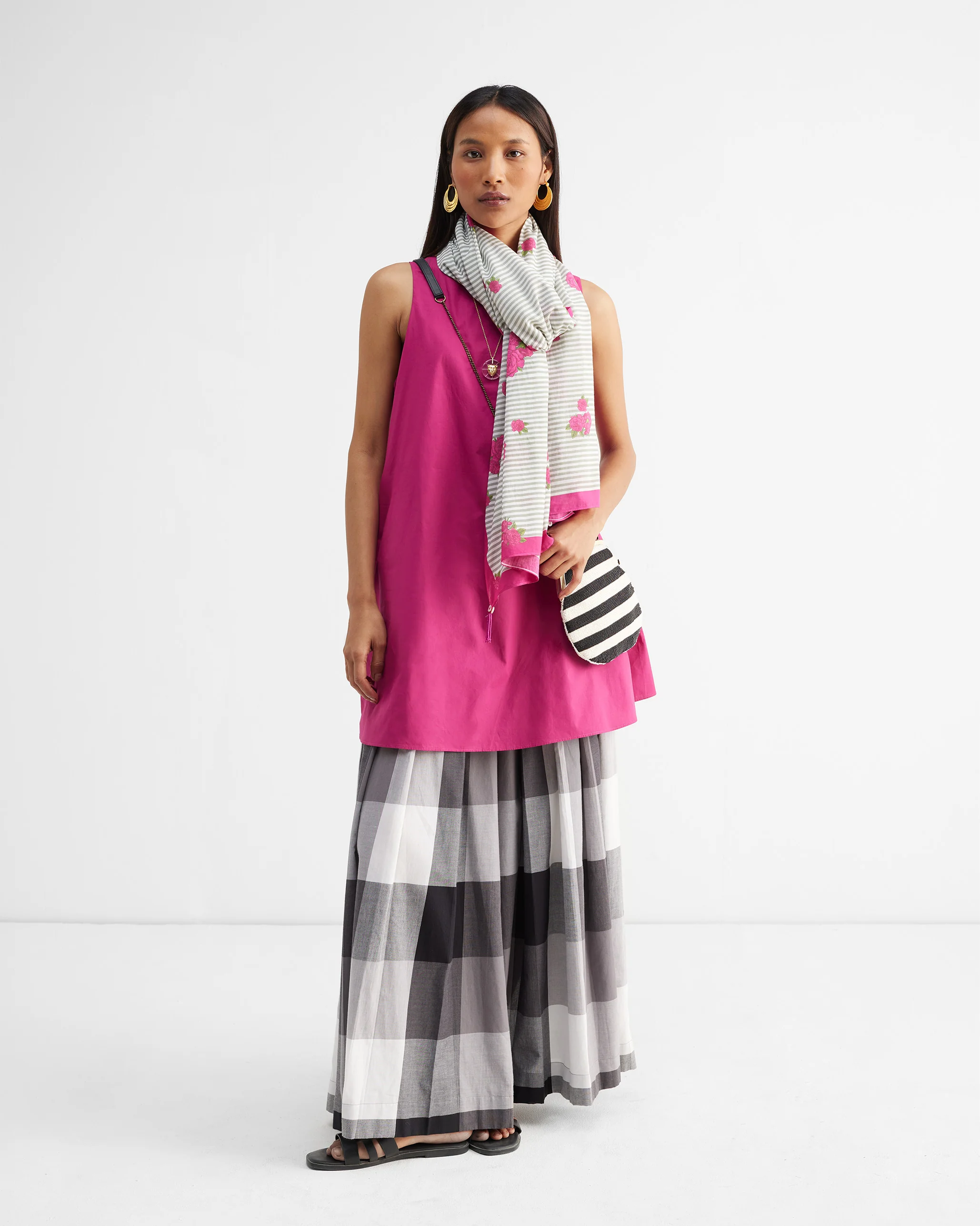 Stripes and Flowers Scarf - Gray & White Stripes - Image 4
