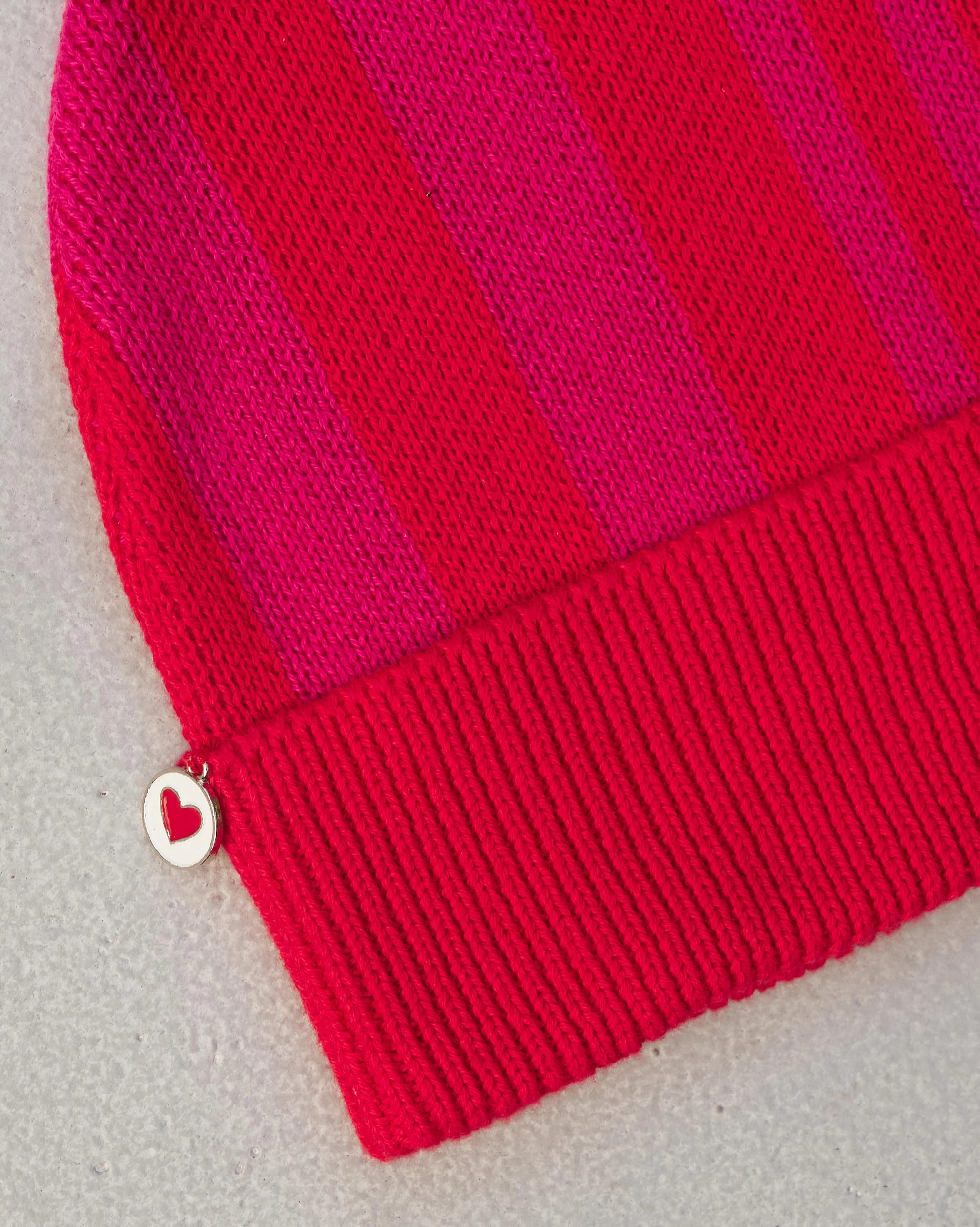 Stripey Beanie - Red & Fuchsia - Image 3