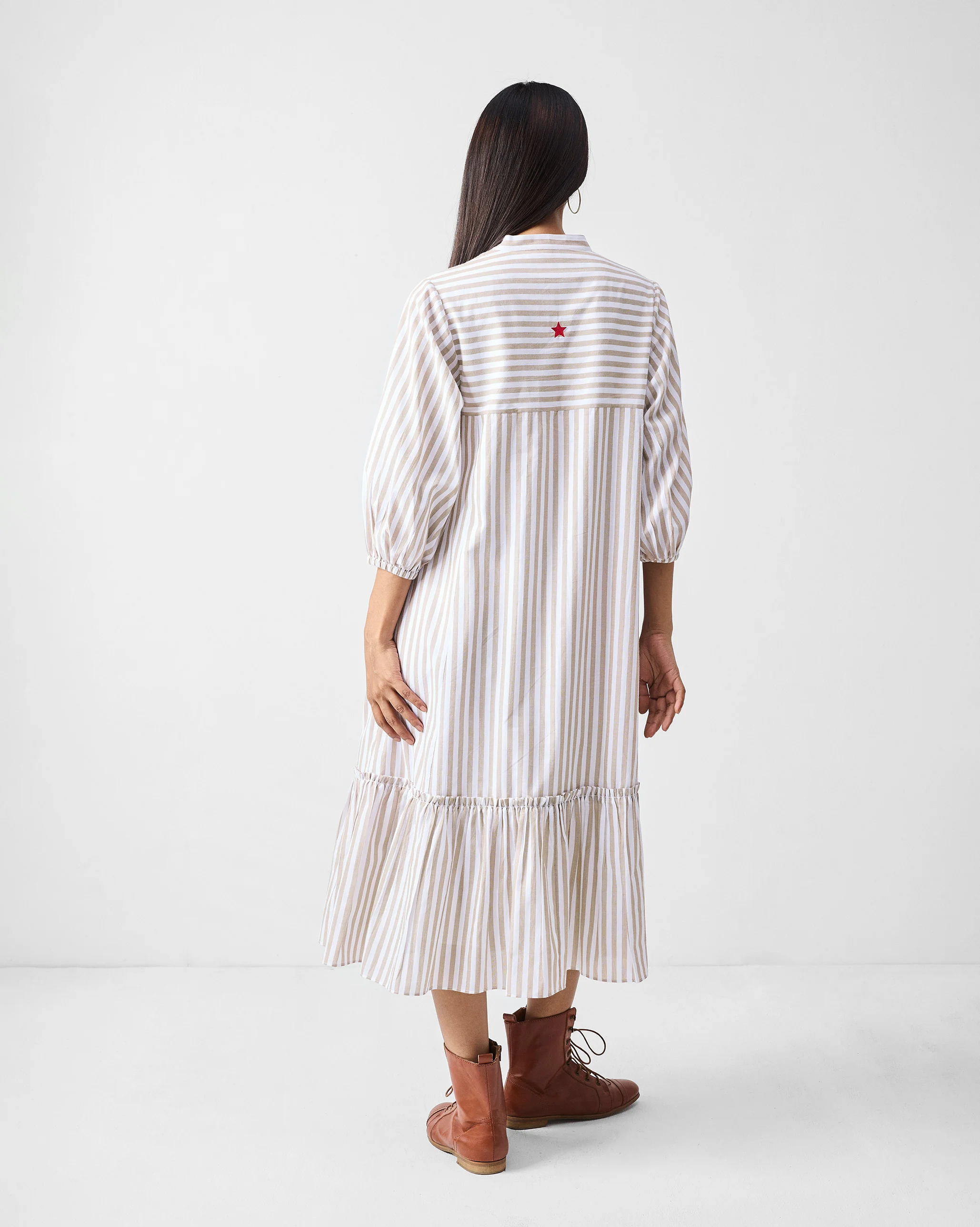 Summer Tea Dress - Khaki & White Stripes - Image 2