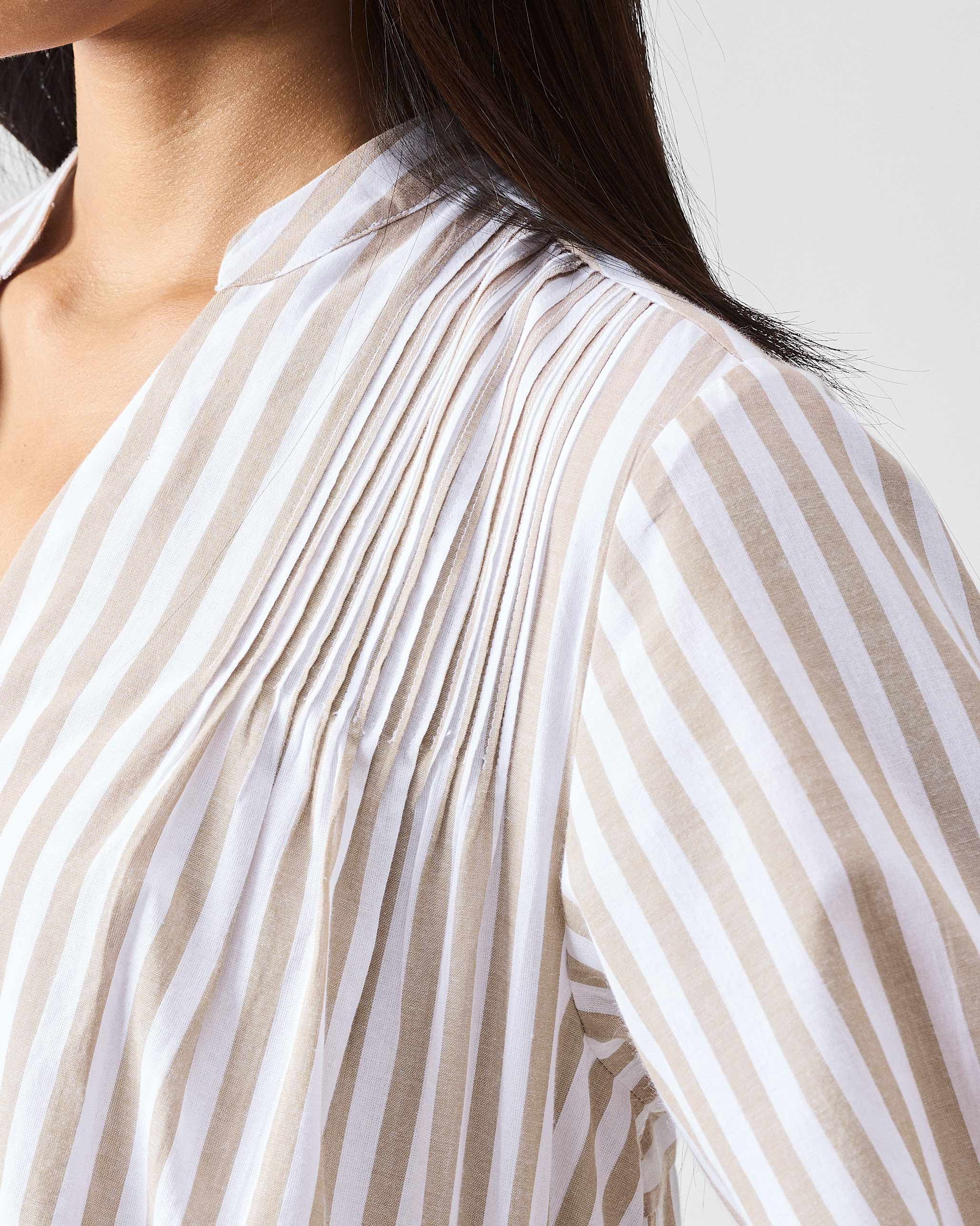 Summer Tea Dress - Khaki & White Stripes - Image 4