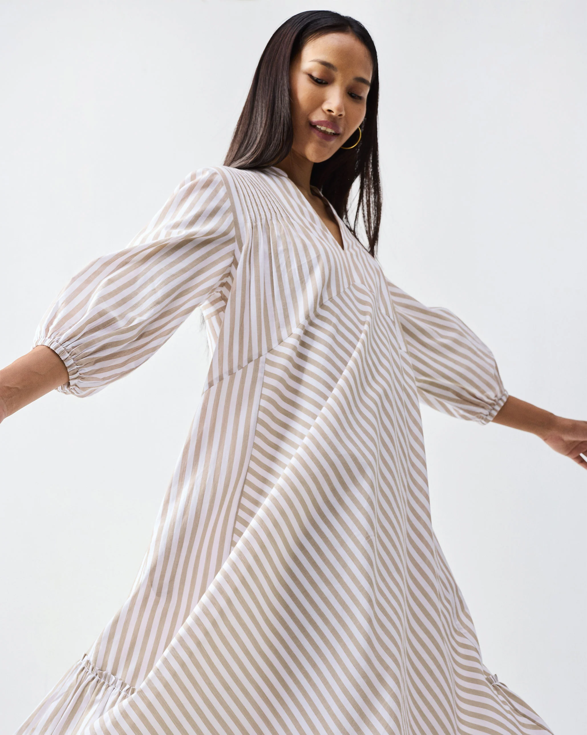 Summer Tea Dress - Khaki & White Stripes - Image 6