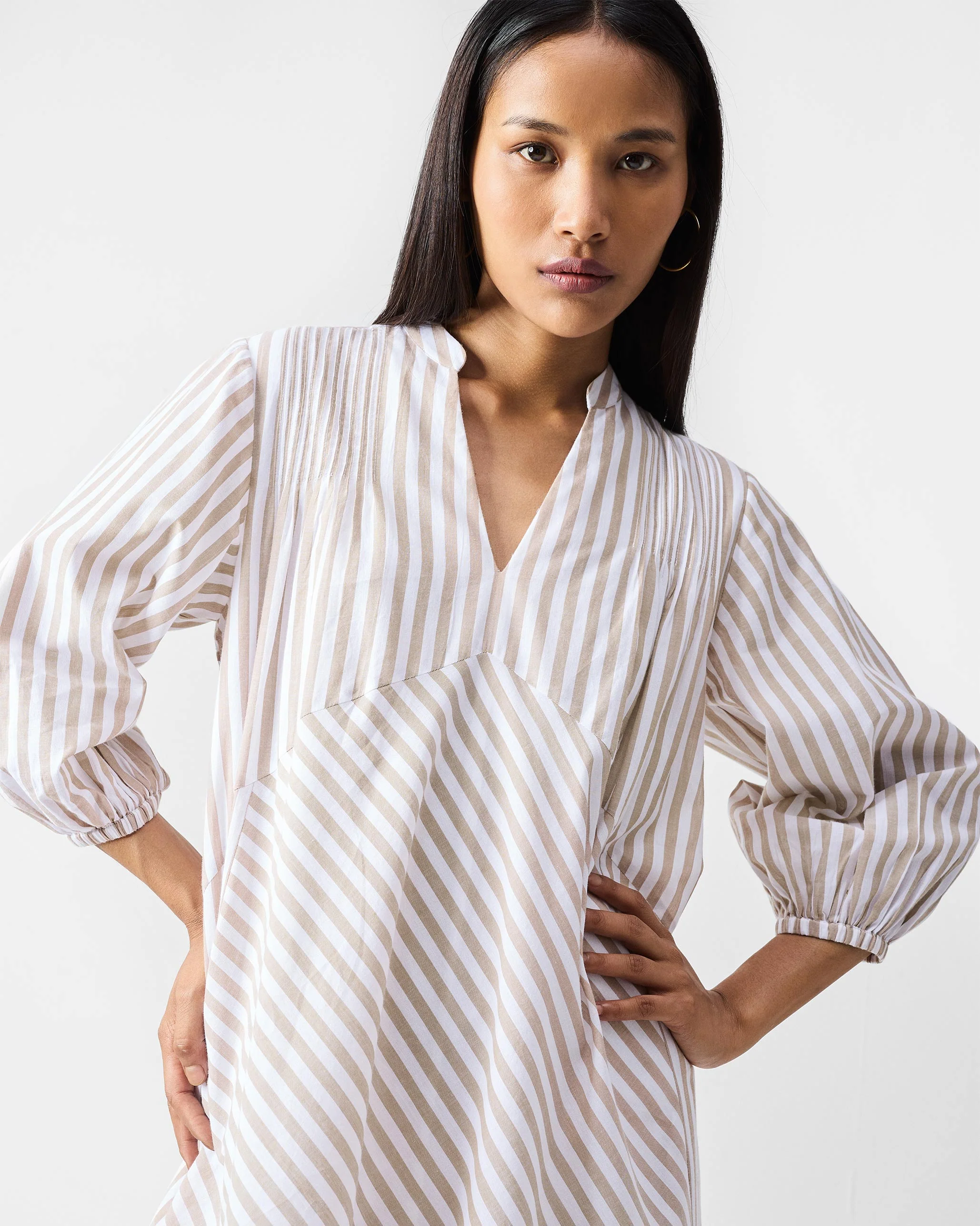 Summer Tea Dress - Khaki & White Stripes - Image 7