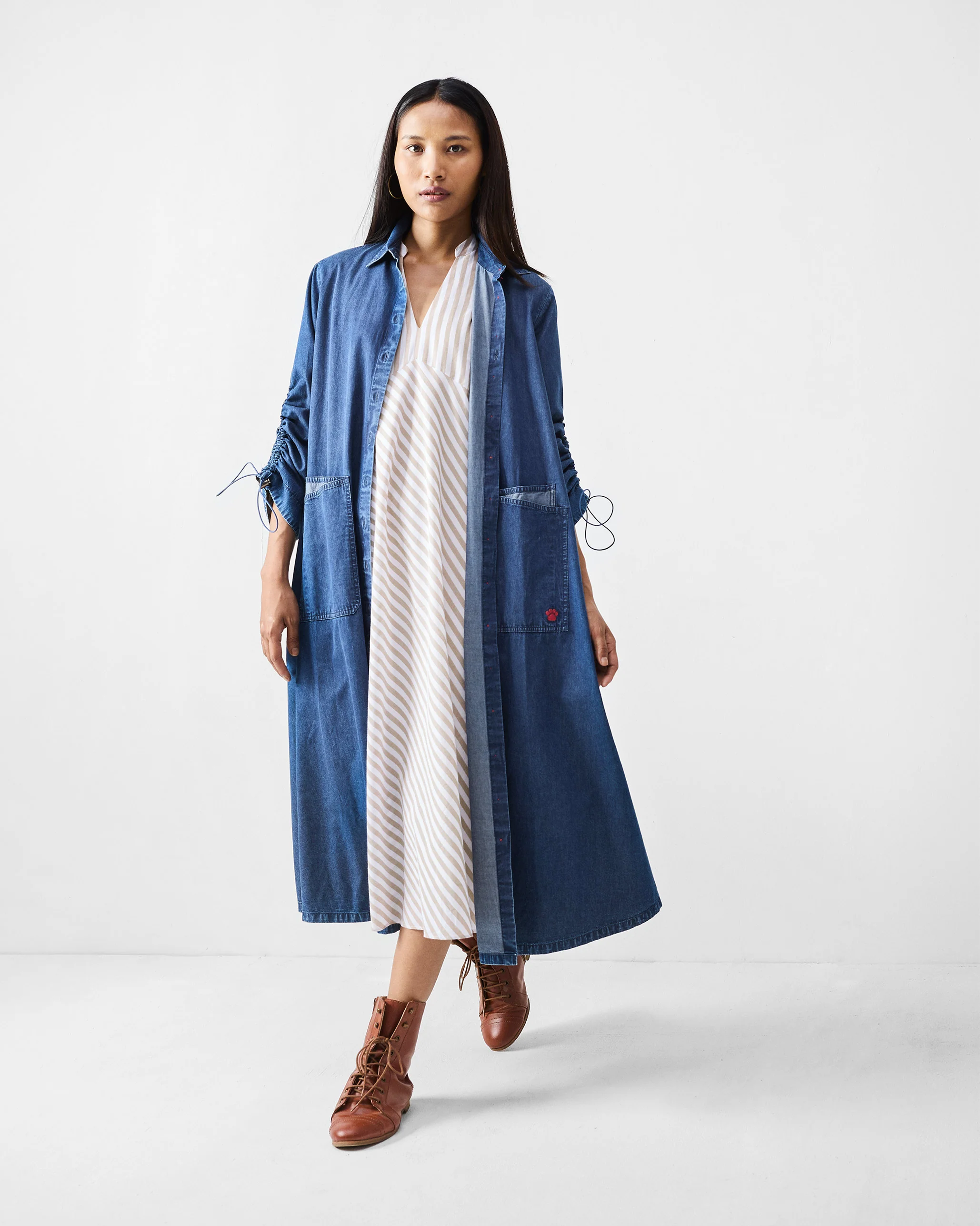 Summer Tea Dress - Khaki & White Stripes - Image 8
