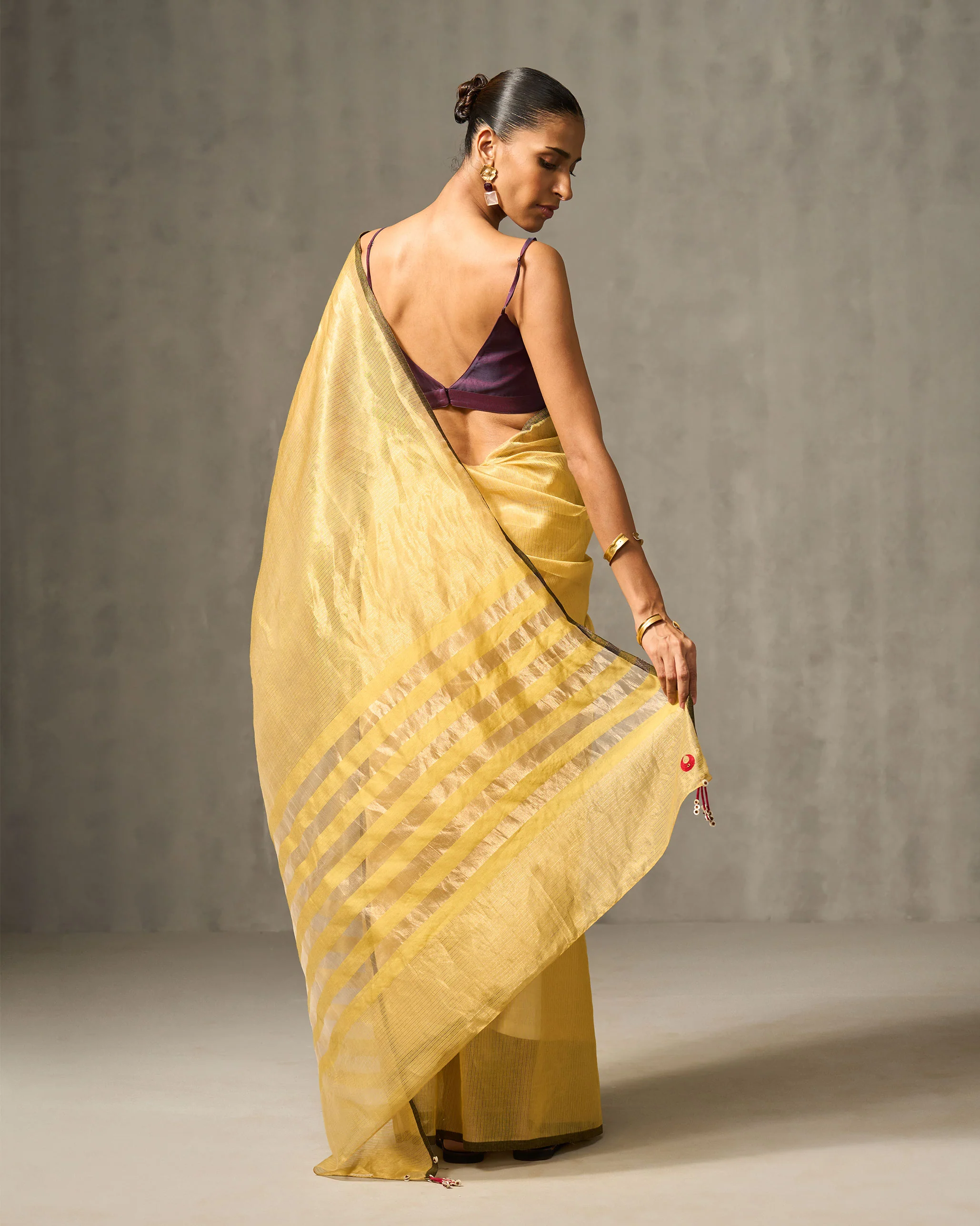 Sunshine Stripe Sari - Yellow & Gold - Image 2