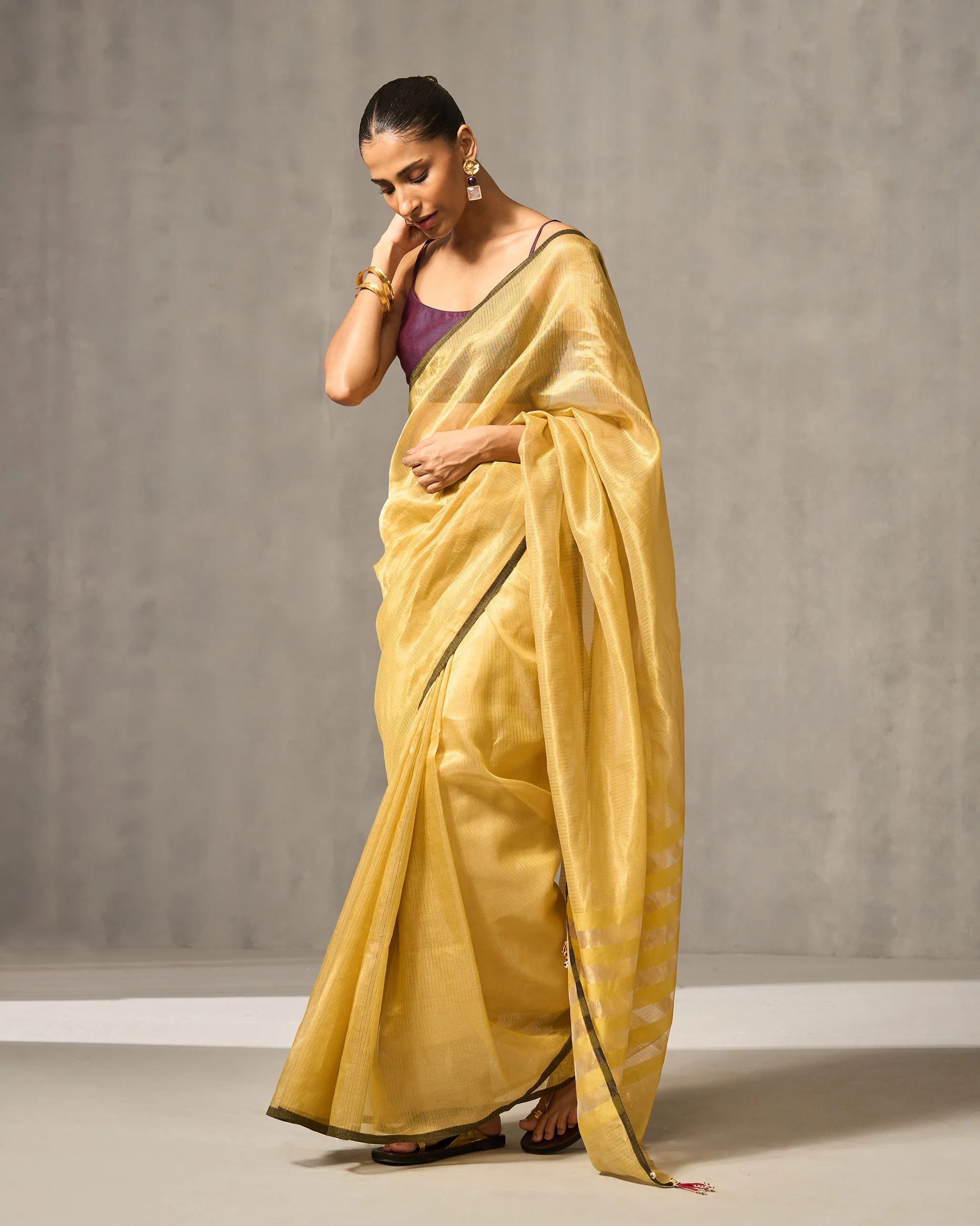 Sunshine Stripe Sari - Yellow & Gold - Image 4