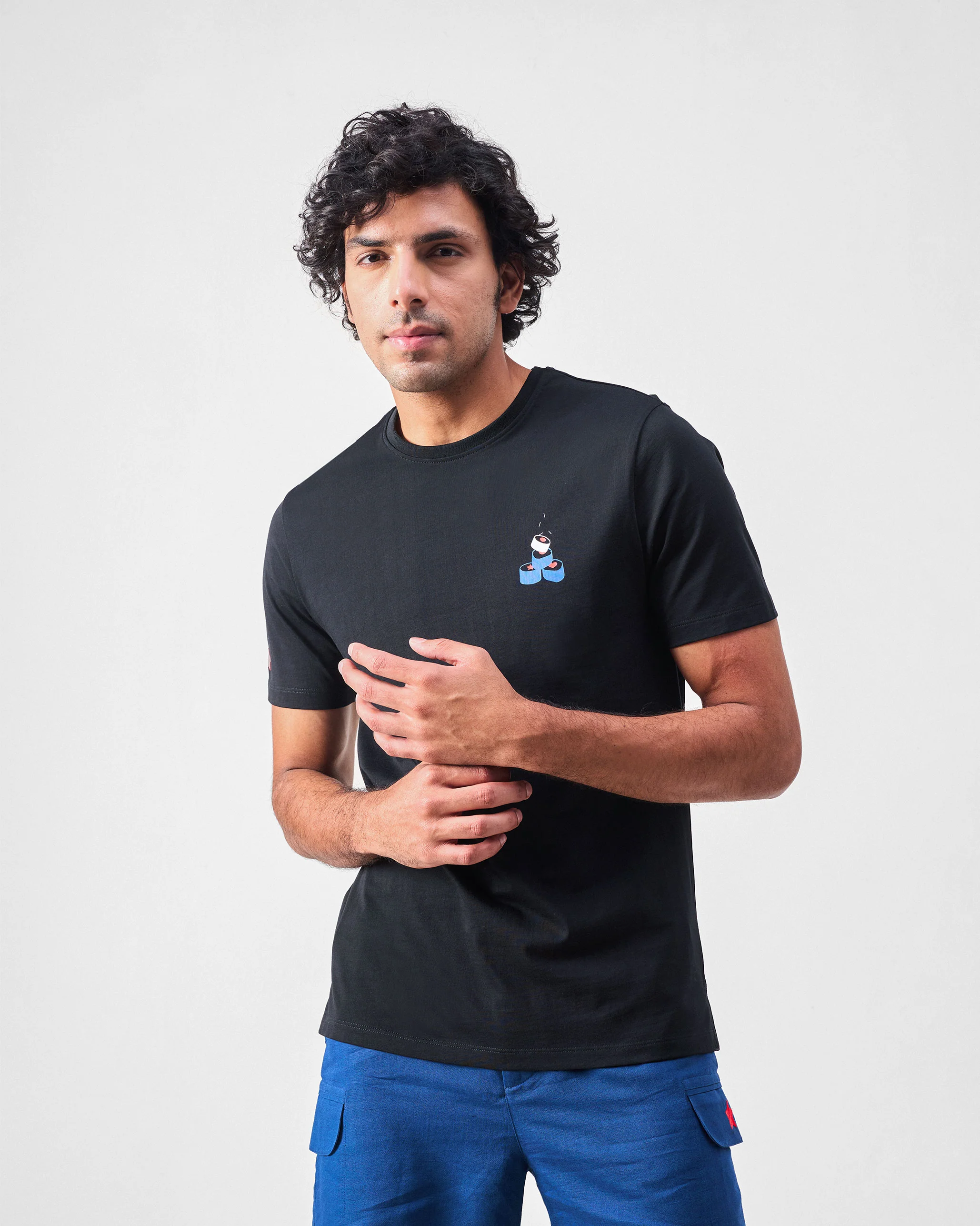 Sushi Mushi T-shirt - Black & Navy Print - Image 4