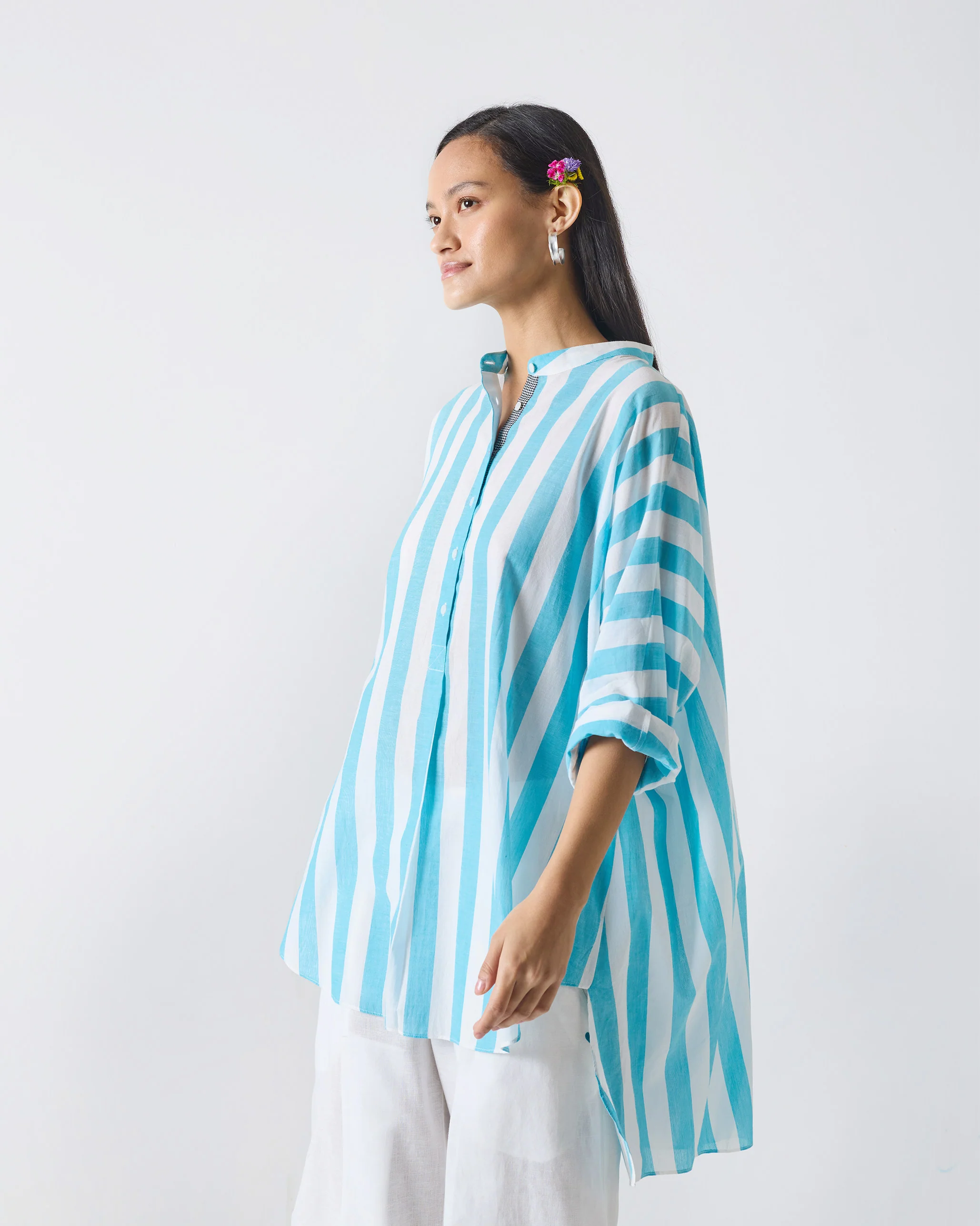 Tab Top - Aqua & White Stripes - Image 2