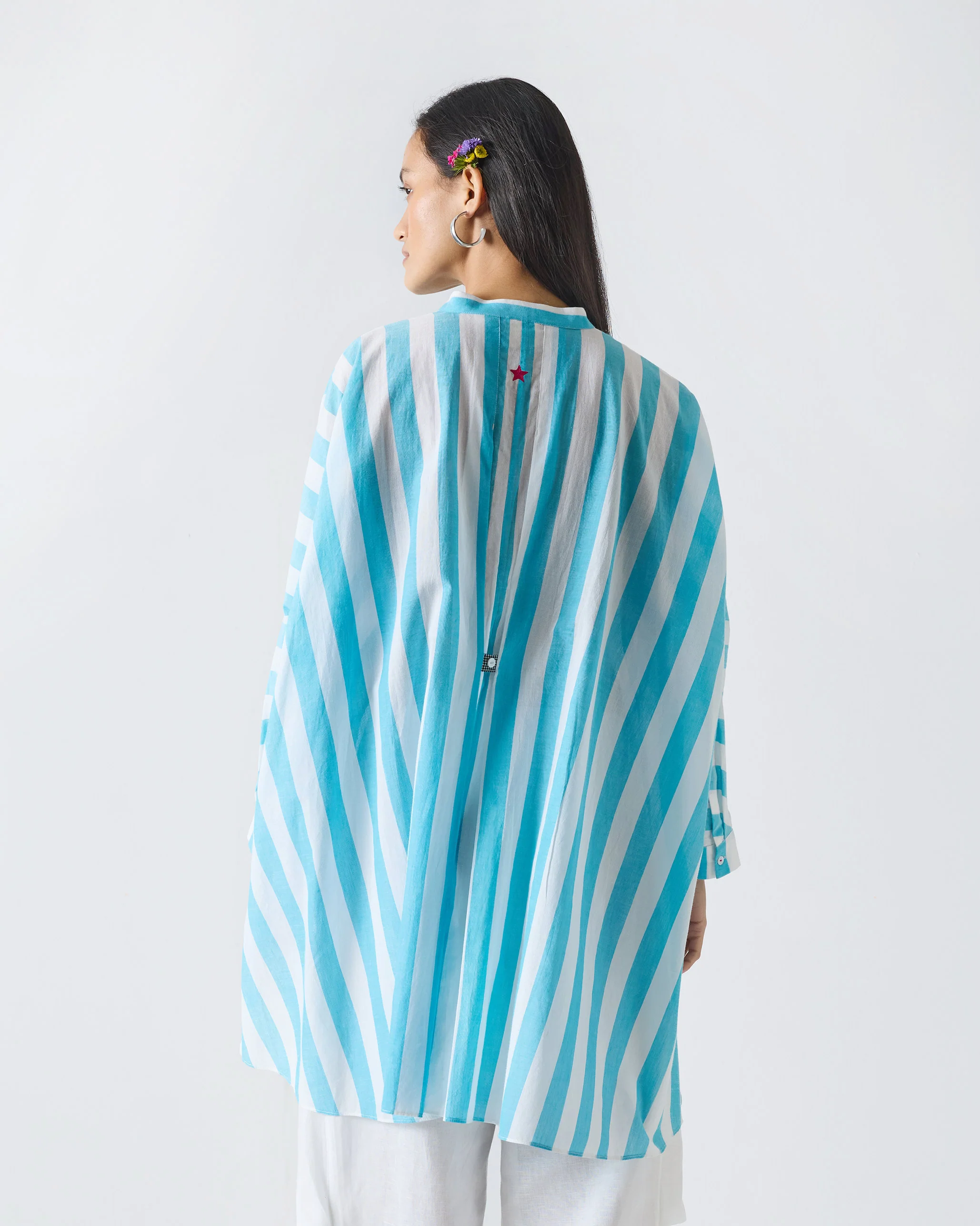Tab Top - Aqua & White Stripes - Image 3