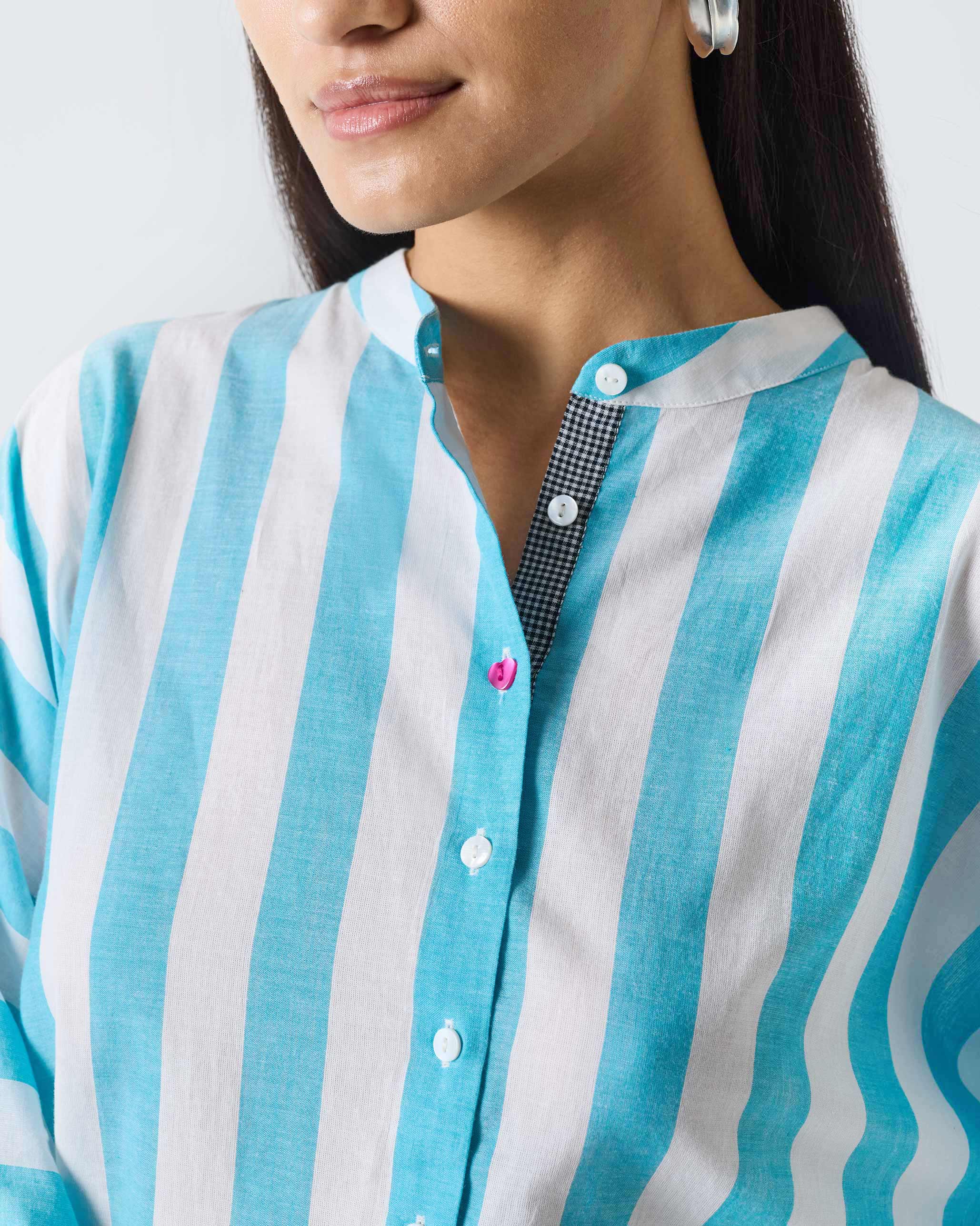 Tab Top - Aqua & White Stripes - Image 4