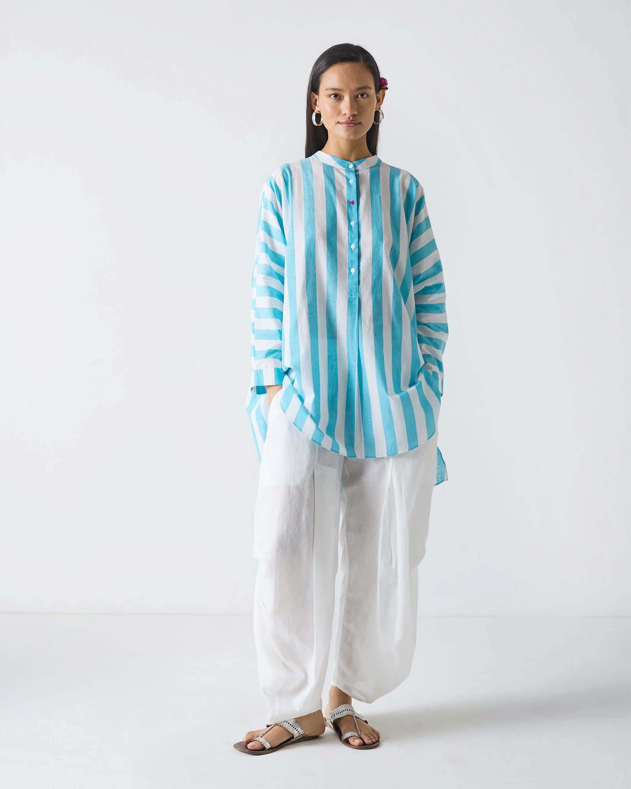 Tab Top - Aqua & White Stripes - Image 6