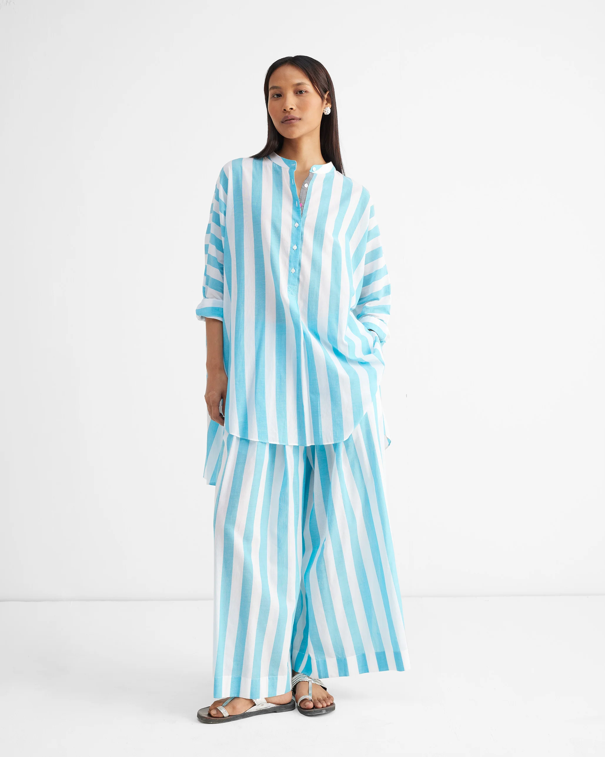 Soto Flared Pants - Aqua & White Stripes - Image 7