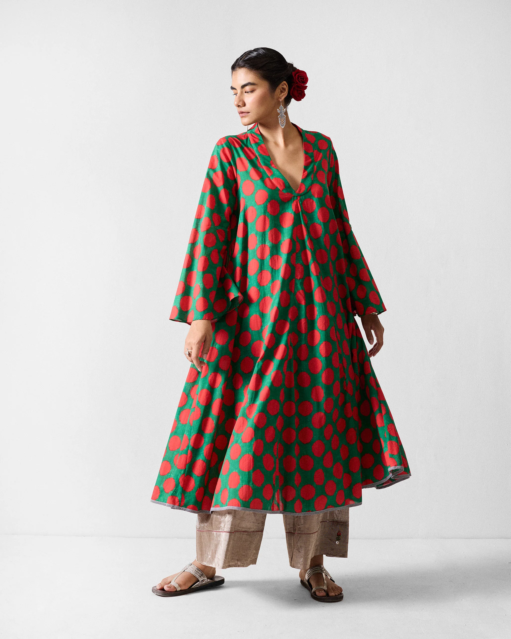 Talas Kurta - Red & Green Printed - Image 4