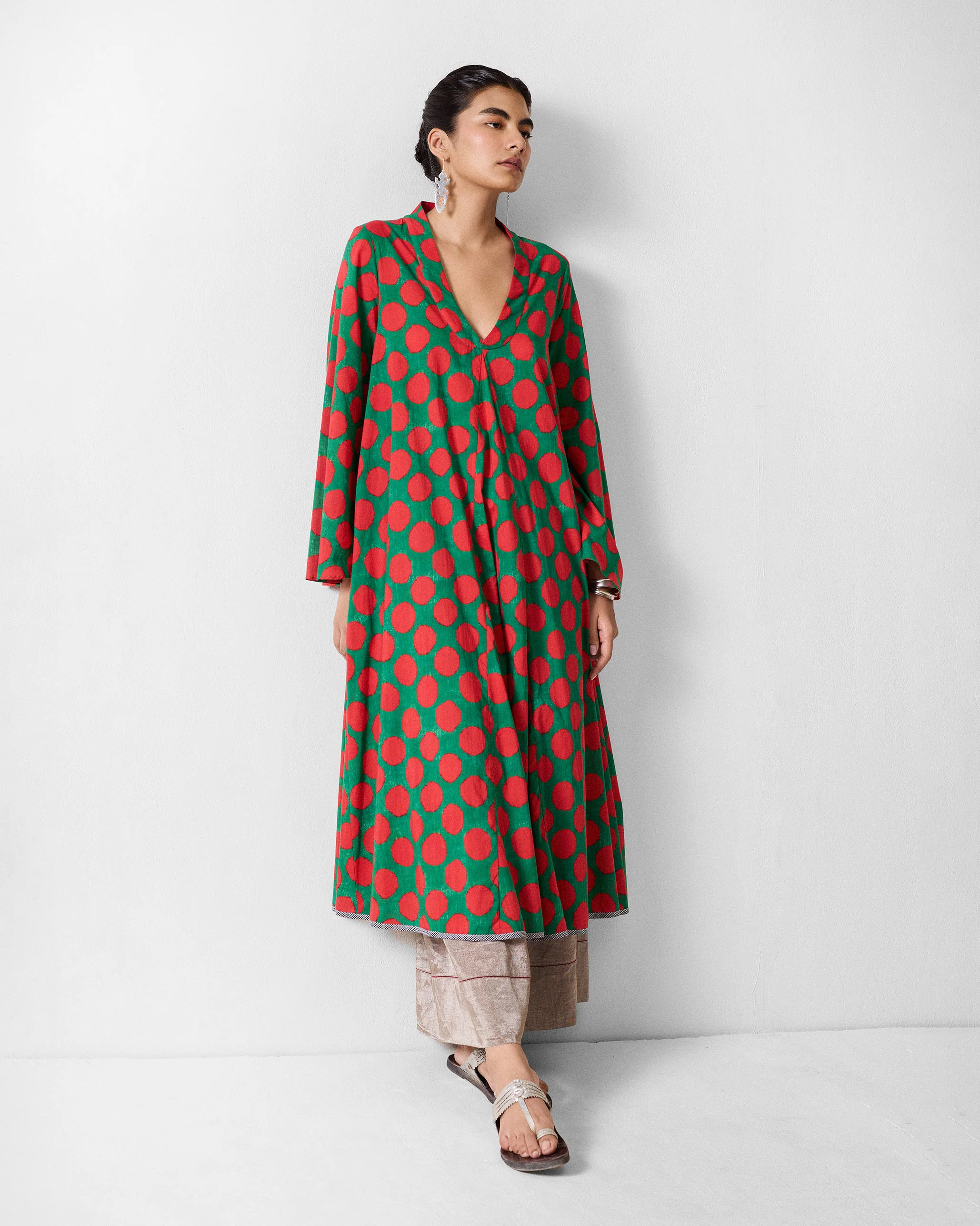 Talas Kurta - Red & Green Printed - Image 6