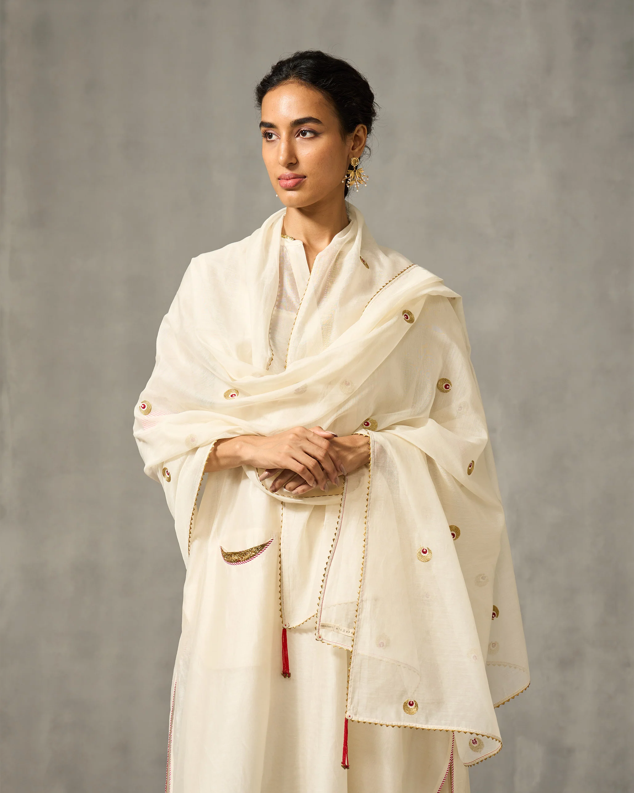 Tangier Dupatta - Ivory & Gold Embroidered - Image 3