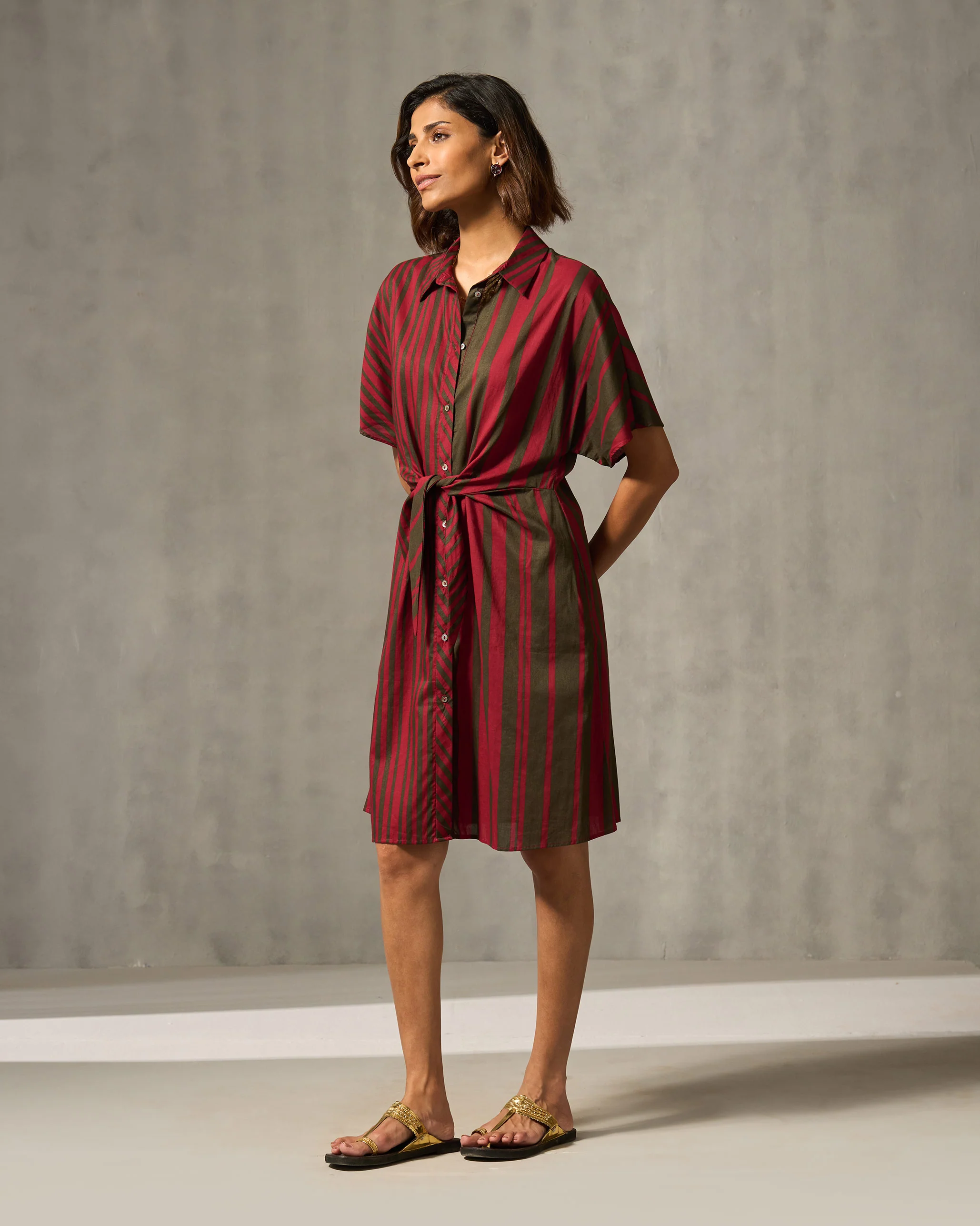 Tangier Shirt Dress - Red & Oak Brown Print - Image 4