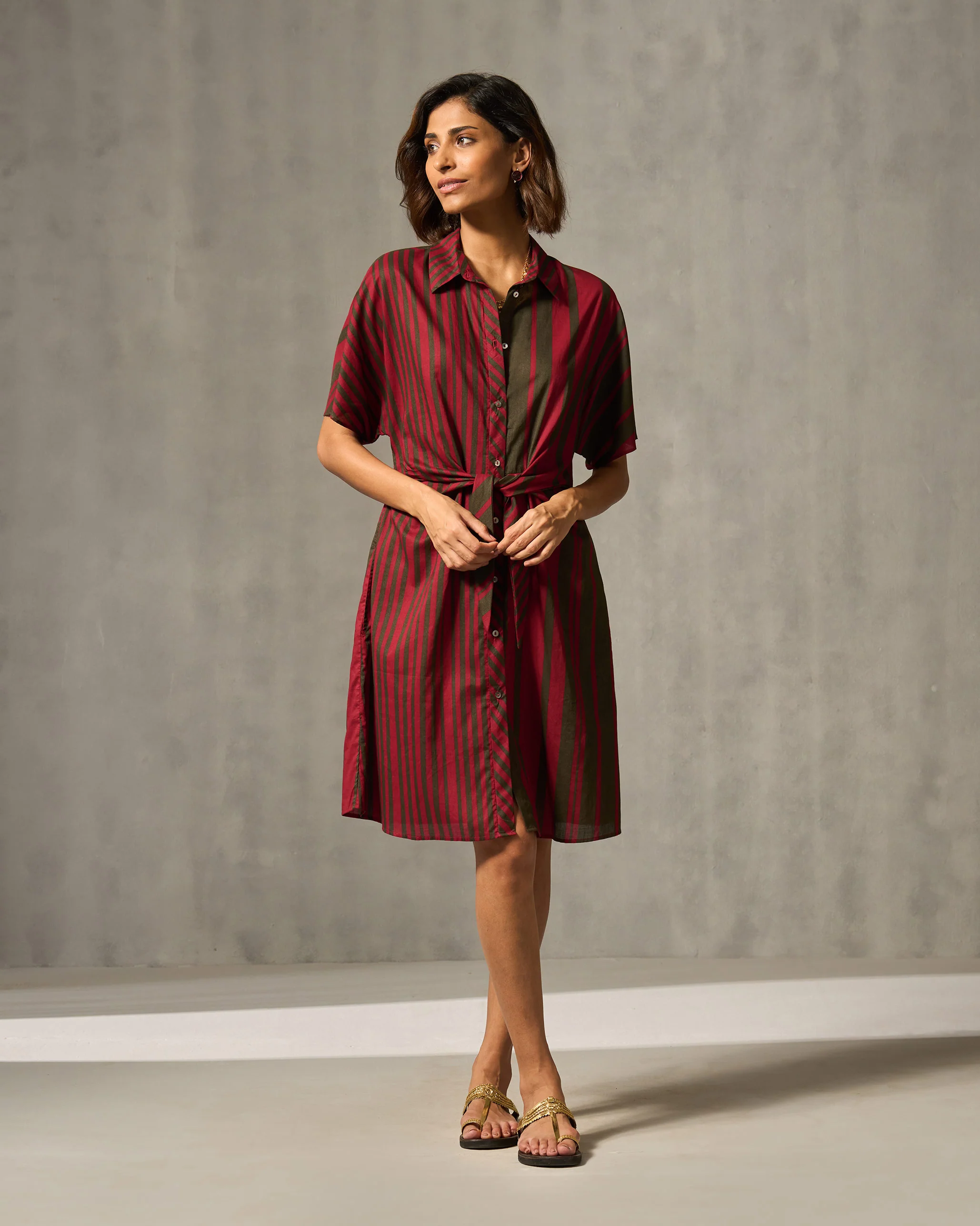 Tangier Shirt Dress - Red & Oak Brown Print - Image 6