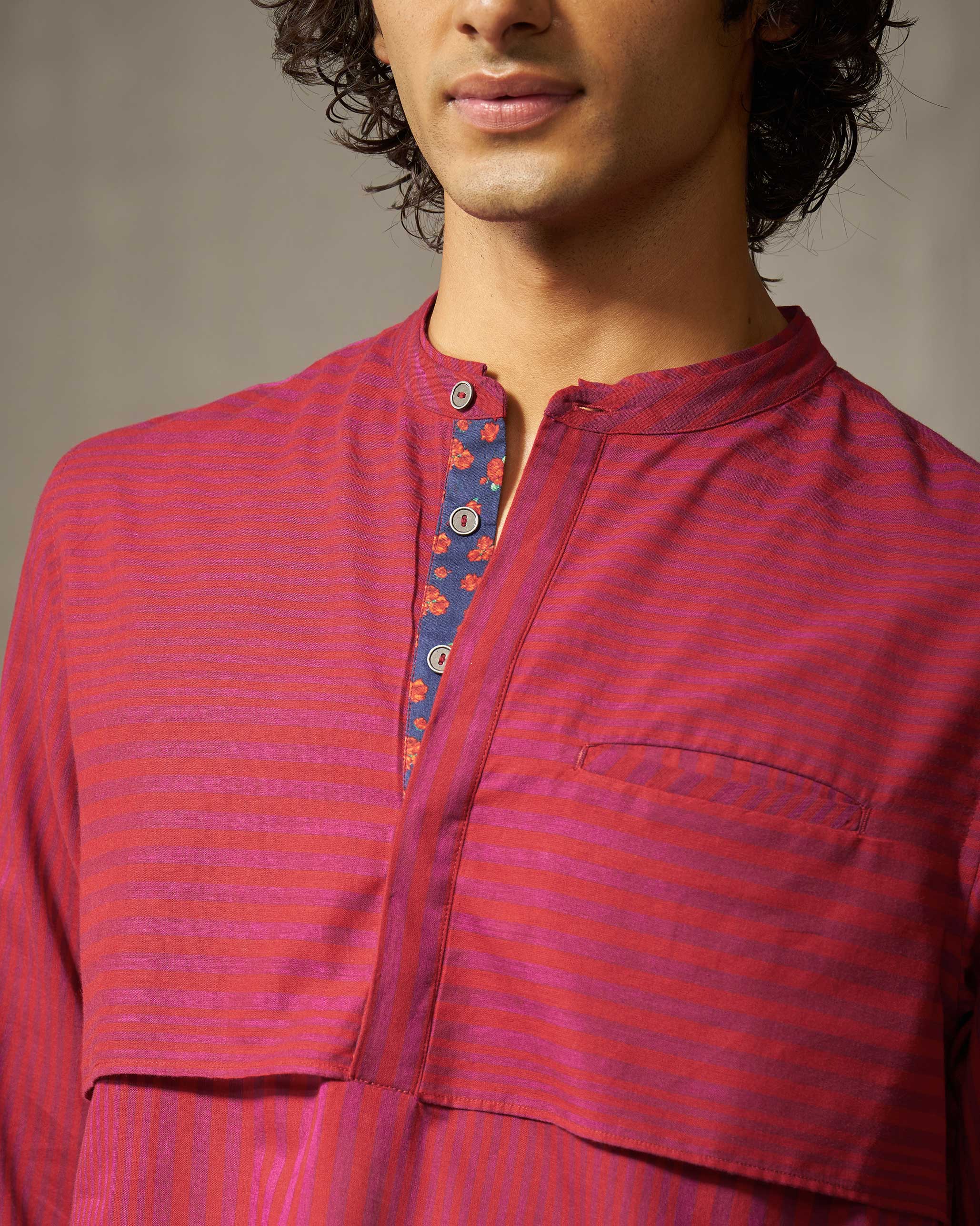 Tareef Kurta - Red & Purple Stripes - Image 2