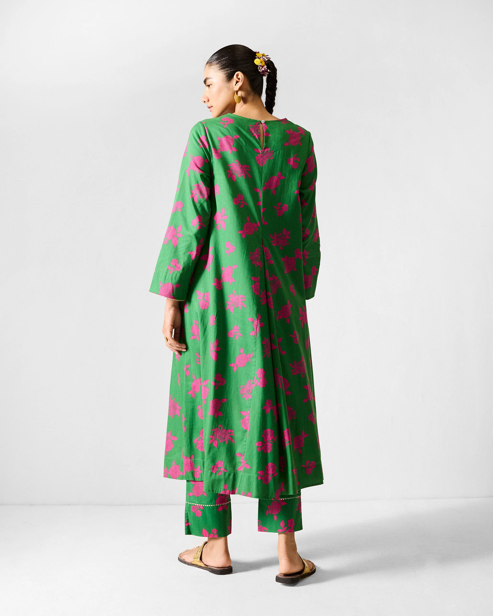 The Ayat Kurta Set - Green & Fuchsia Printed - Image 2