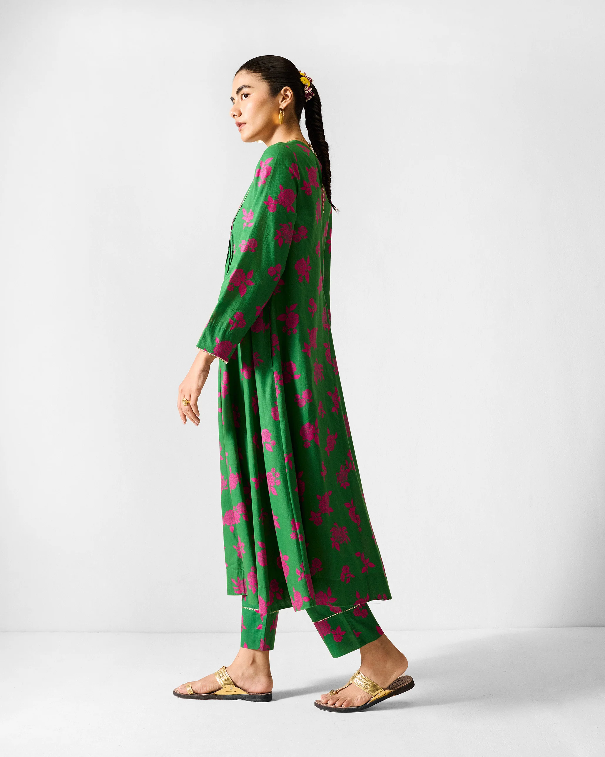 The Ayat Kurta Set - Green & Fuchsia Printed - Image 3