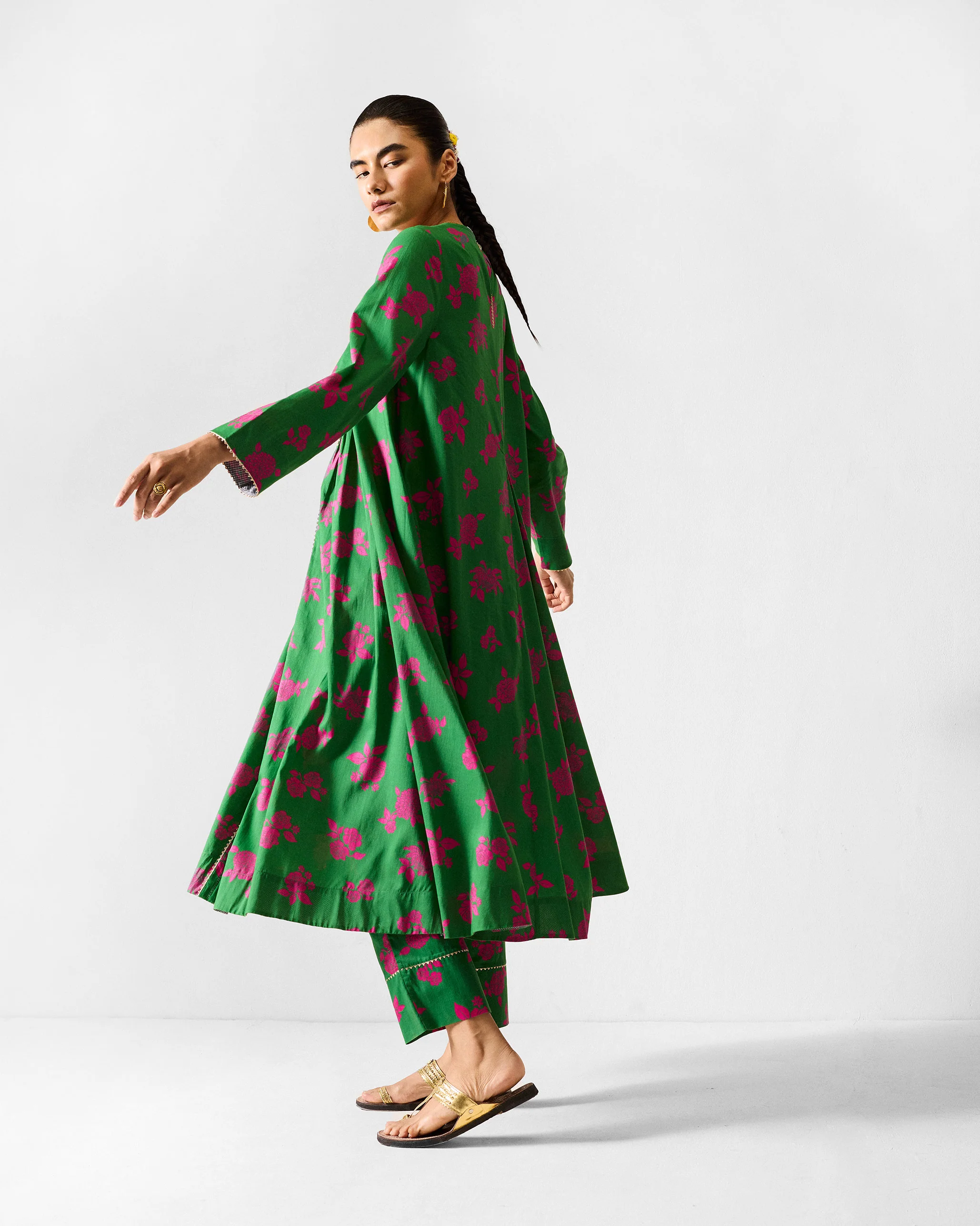 The Ayat Kurta Set - Green & Fuchsia Printed - Image 5