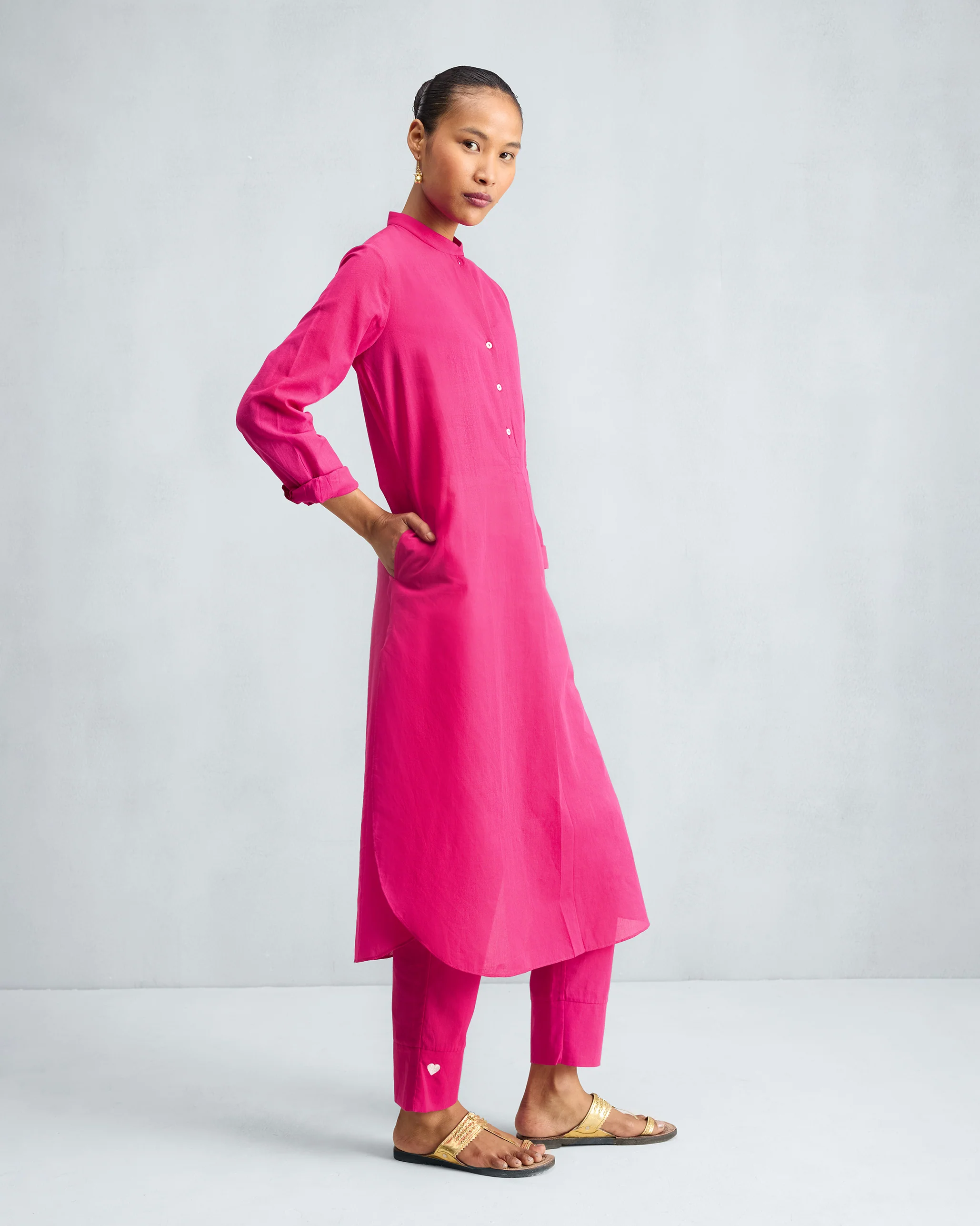 The Basic Long Kurta Set - Fuchsia - Image 2