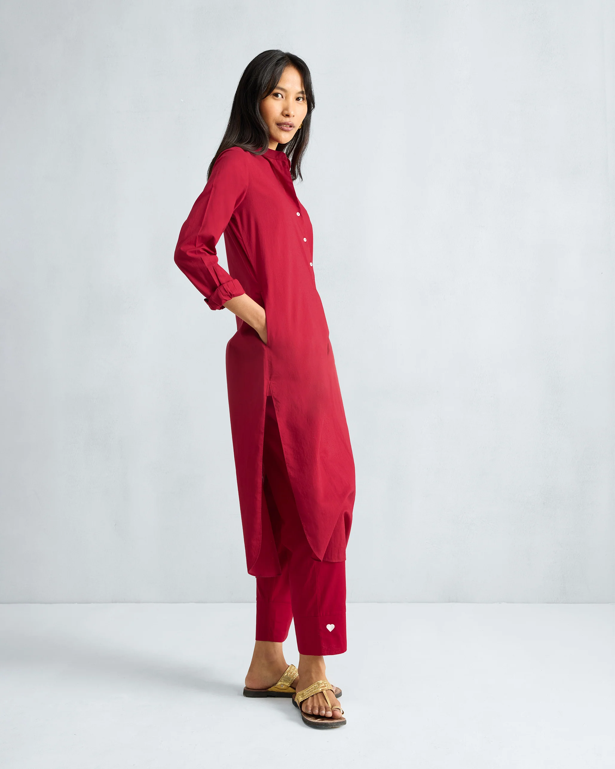 The Basic Long Kurta Set - Red - Image 2