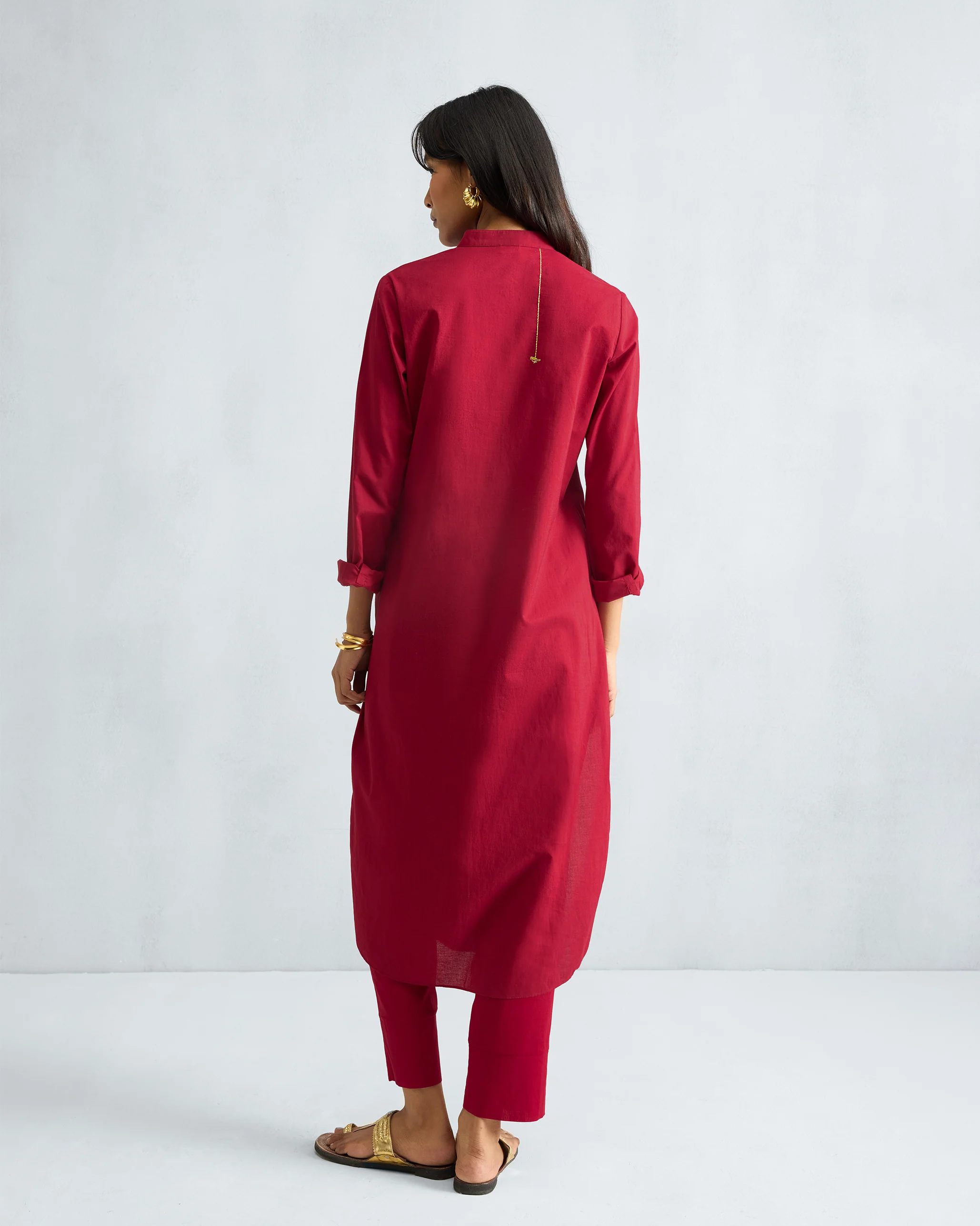 The Basic Long Kurta Set - Red - Image 4